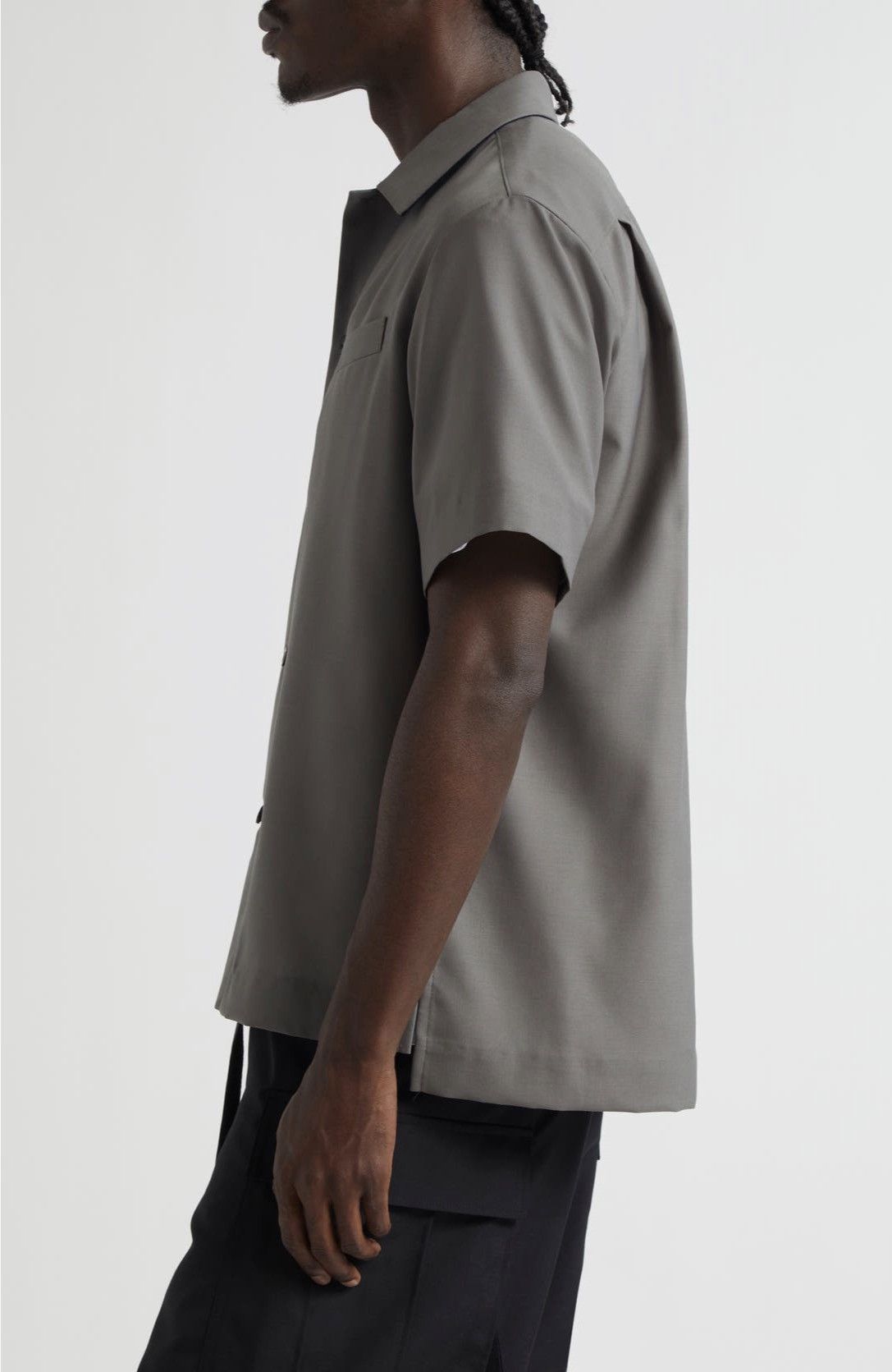 Sacai Sacai Short Sleeve Button-Up Suiting Shirt Grey Wool Blend Size US L / EU 52-54 / 3 - 8 Thumbnail