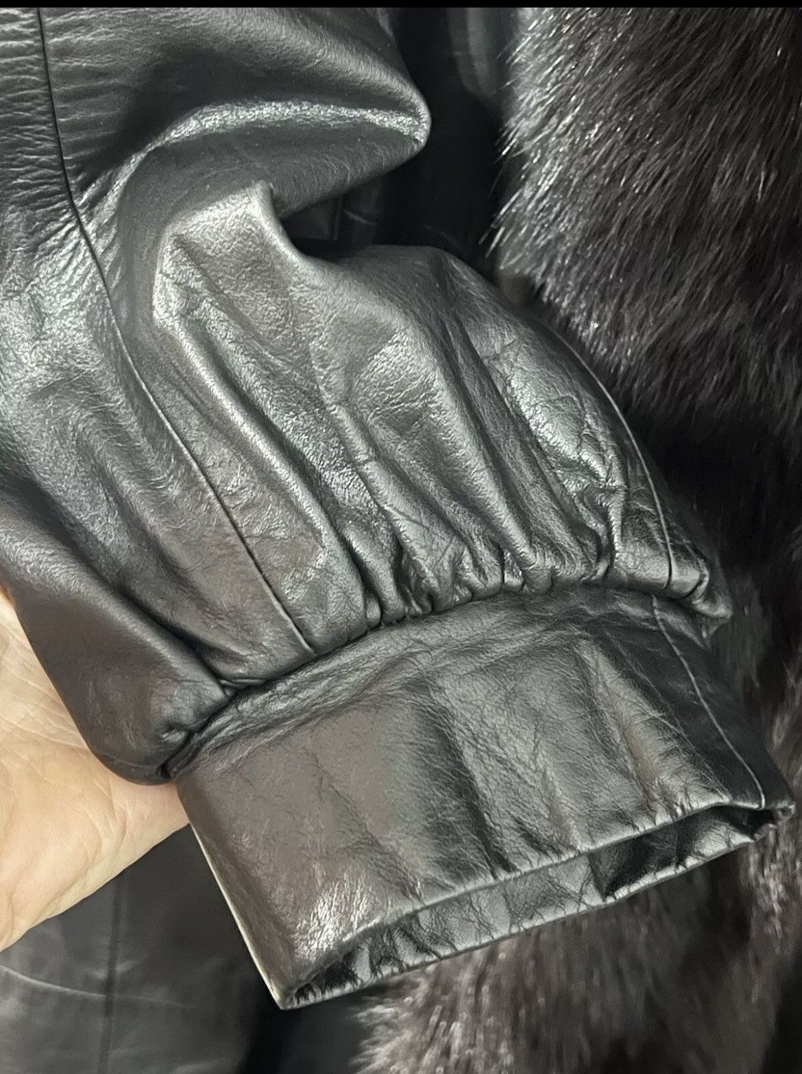 Vintage Black leather maxi coat with fox fur trim Size S / US 4 / IT 40 - 7 Thumbnail