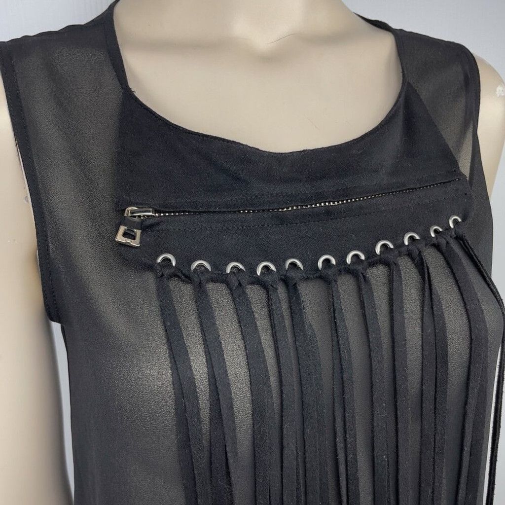 Rudsak RUDSAK Sheer Suede Gothic Rock Black Tank Top Blouse Size XS Size XS / US 0-2 / IT 36-38 - 7 Thumbnail