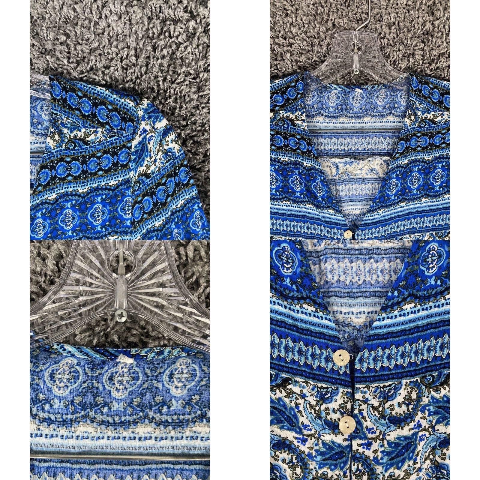 Vintage Bohemian Blue Maxi Dress Women's Medium Short Sleeve Slit Center Womens Size 32" / US 10 / IT 46 - 8 Thumbnail