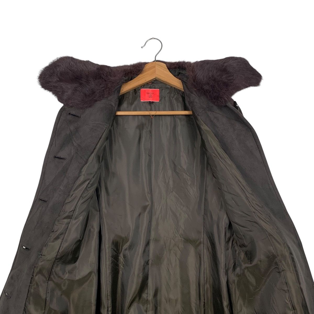 Japanese Brand GARÇON de GRIS Rabbit Fur Neck Long Coat #1734-C77 Size S / US 4 / IT 40 - 13 Thumbnail
