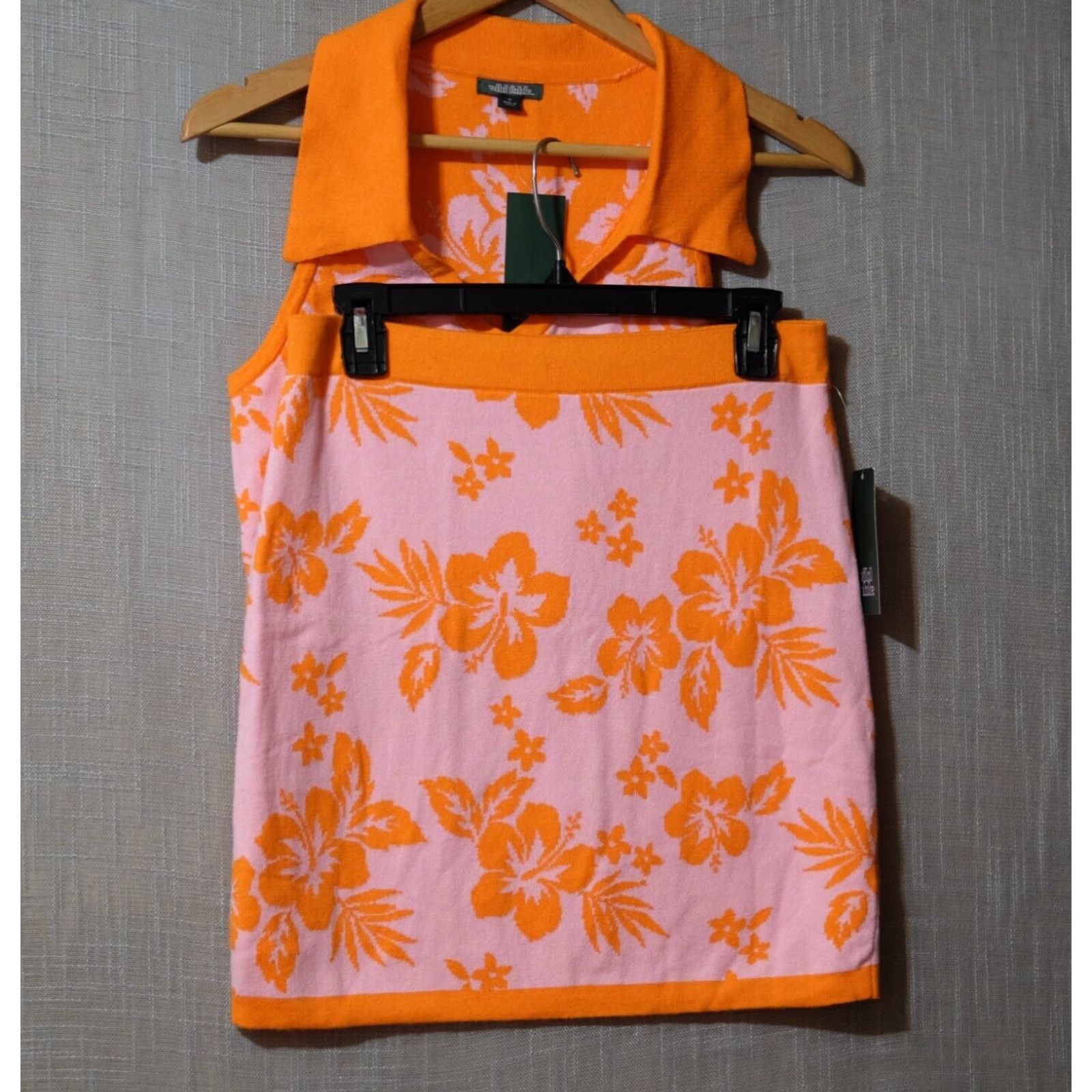 Vintage NWT! Wild Fable Knit Skirt and Tank Set Pink/Orange Size M Size 32" / US 10 / IT 46 - 2 Thumbnail