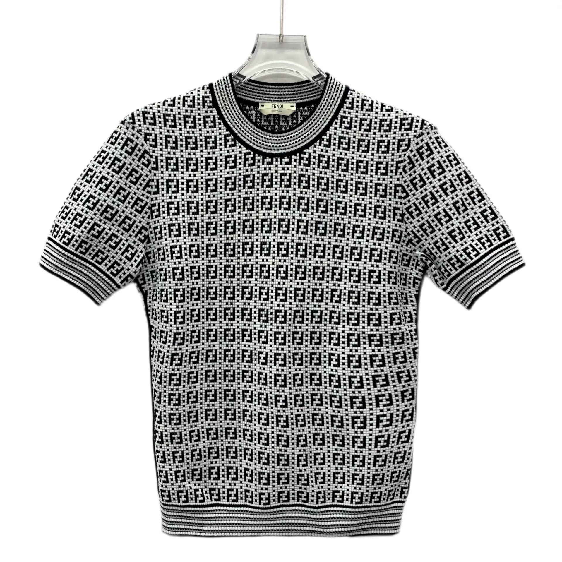 fendi color block logo short sleeve knit top