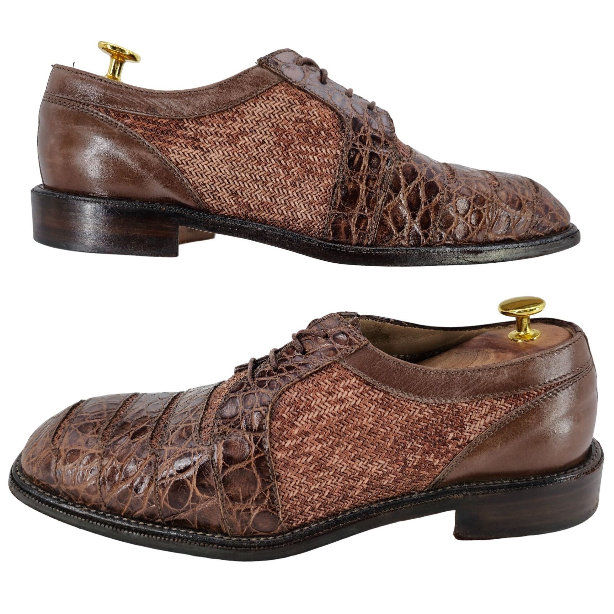 Vintage R. Martegani Italy Exotic Alligator and Woven Fabric Brown D Size US 9.5 / EU 42-43 - 6 Thumbnail