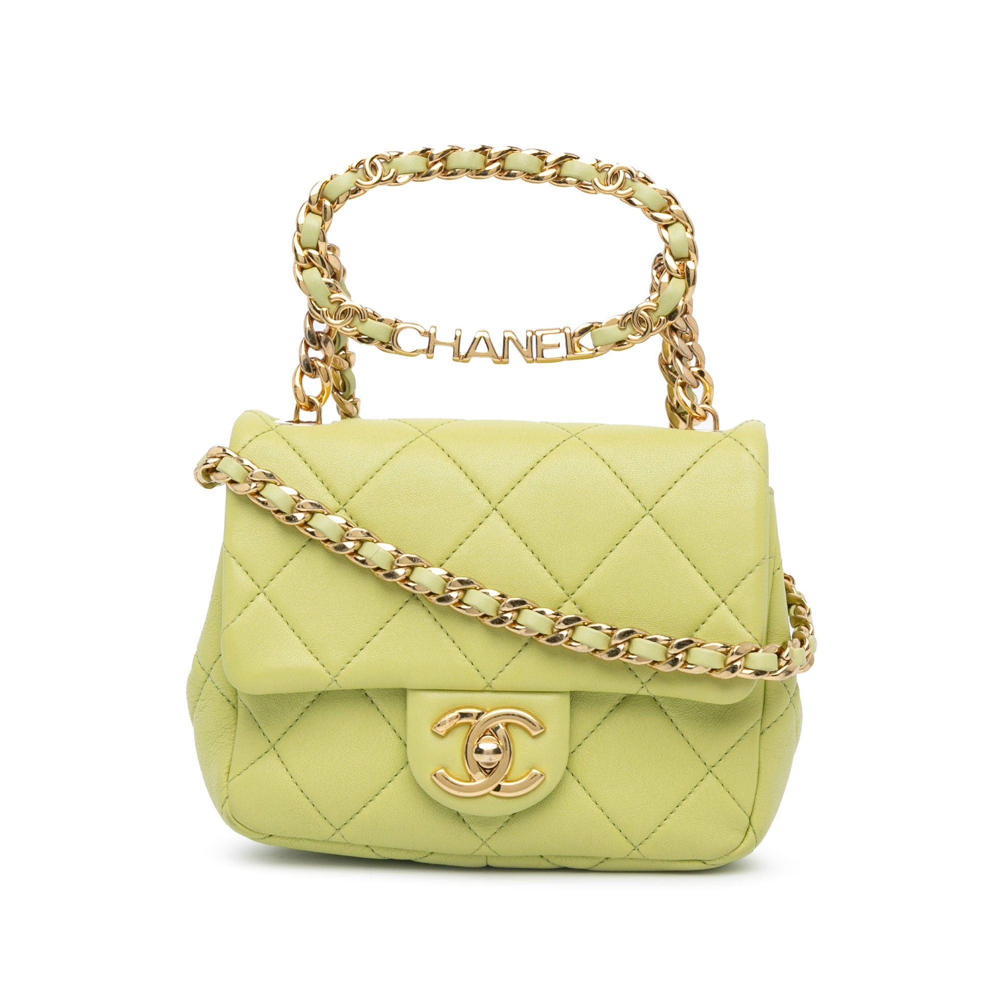 Chanel Chanel Mini Quilted Lambskin Oval Logo Chain Top Handle Flap Green Size ONE SIZE - 1 Thumbnail