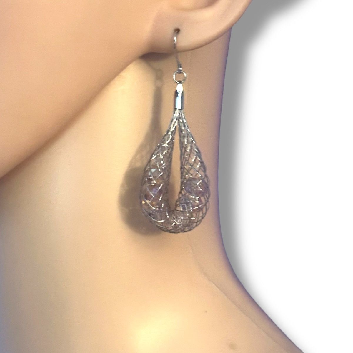 Other Silver tone caged pink crystals hoop earrings Size ONE SIZE - 2 Thumbnail