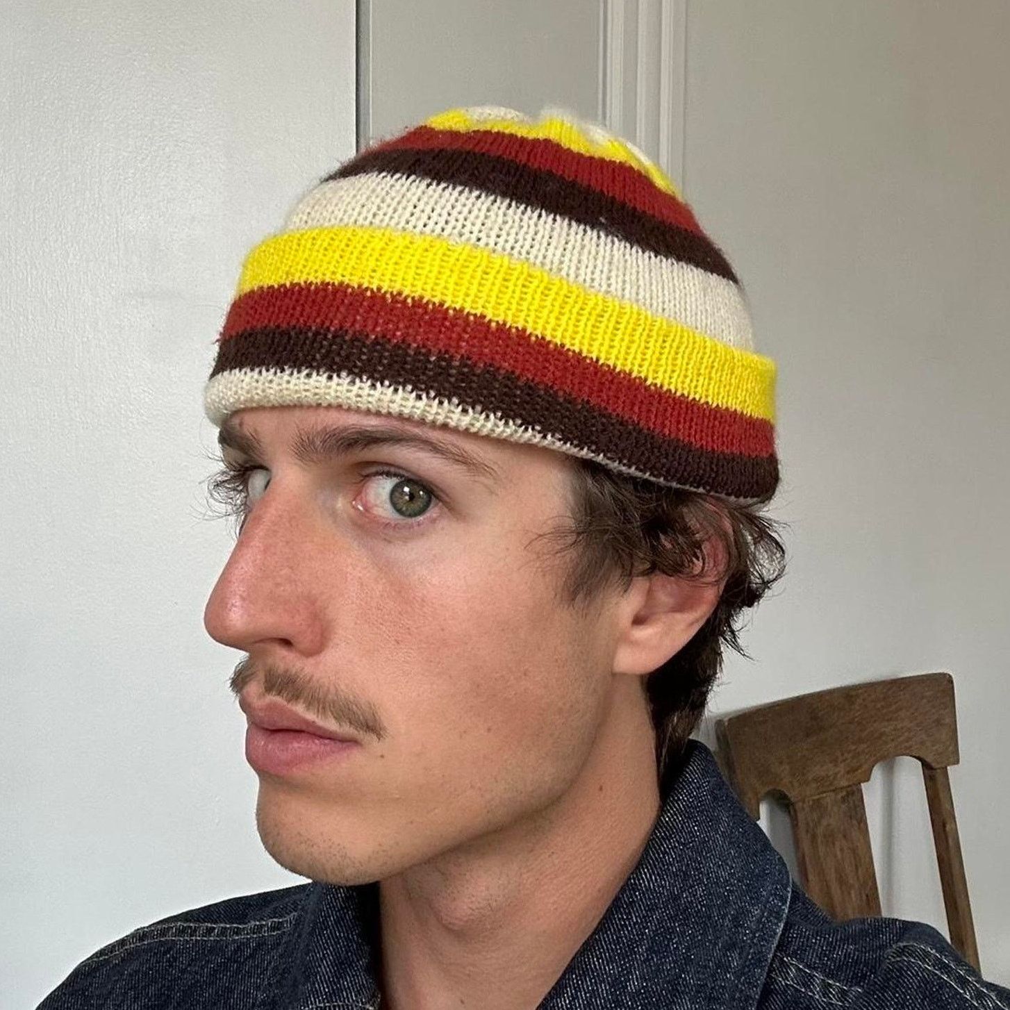 Vintage Vintage 70s Retro Striped Knit Ski Beanie Cuffed Winter Hat Size ONE SIZE - 1 Thumbnail