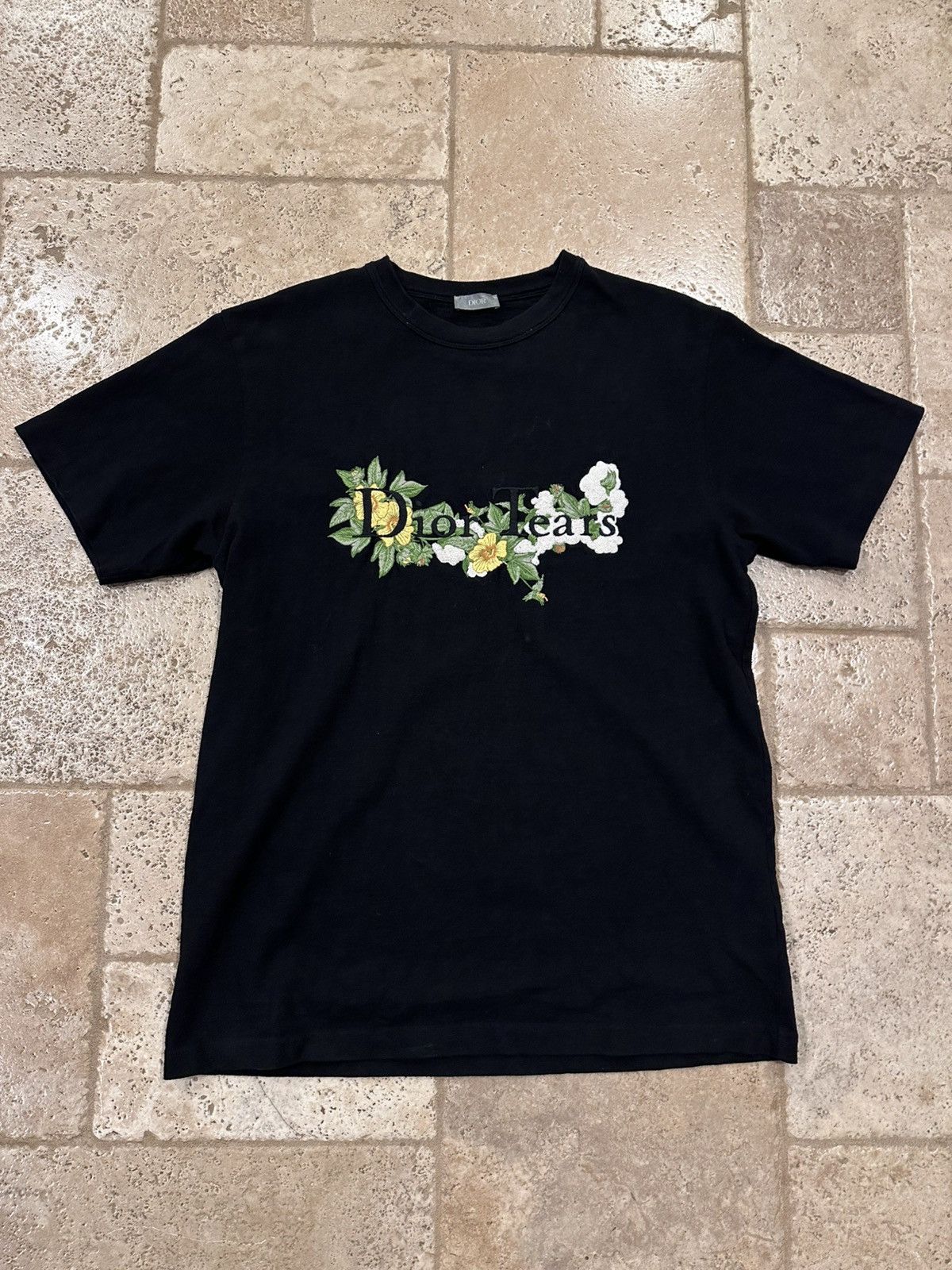 DENIM TEARS × Dior Dior x Denim Tears Floral Embroidered Logo Black t-Shirt Size US M / EU 48-50 / 2 - 3 Thumbnail