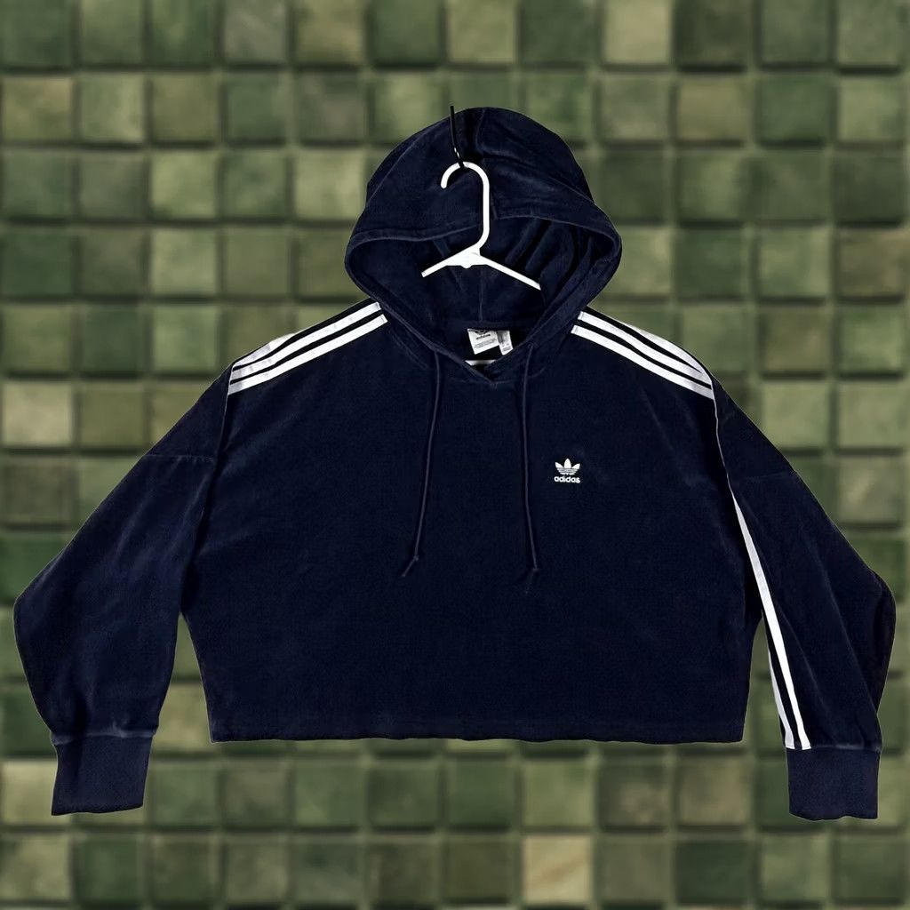 Adidas VINTAGE Adidas Velour Crop Track Jacket Womens Medium Blue Pullover Hoodie Y2k Size M / US 6-8 / IT 42-44 - 1 Thumbnail