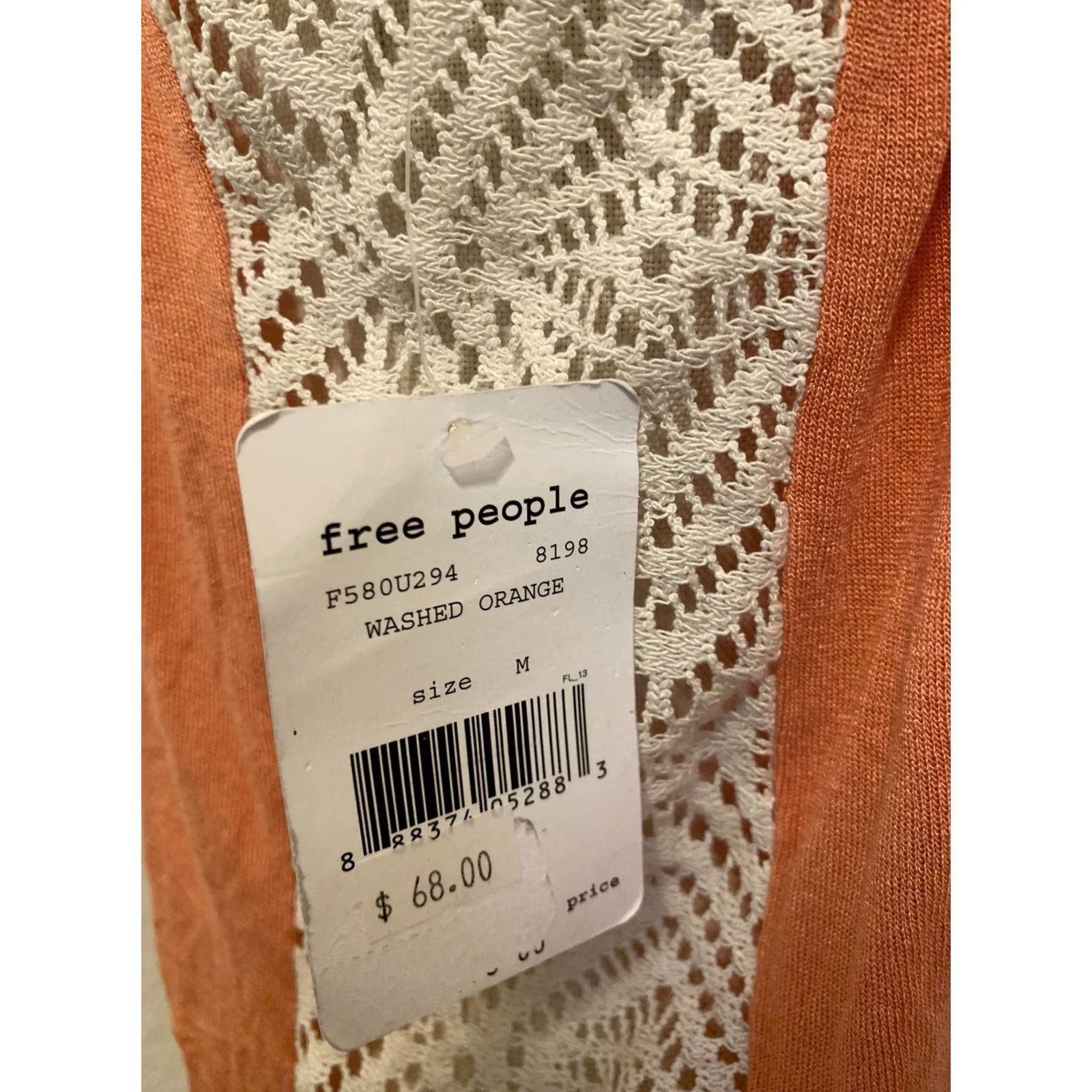Free People Free People Tank Top Shirt Womens M Orange Lace Spaghetti Strap Sleeveless V-Neck Cropped Casual Knit Lightweight Stretch Size M / US 6-8 / IT 42-44 - 4 Thumbnail