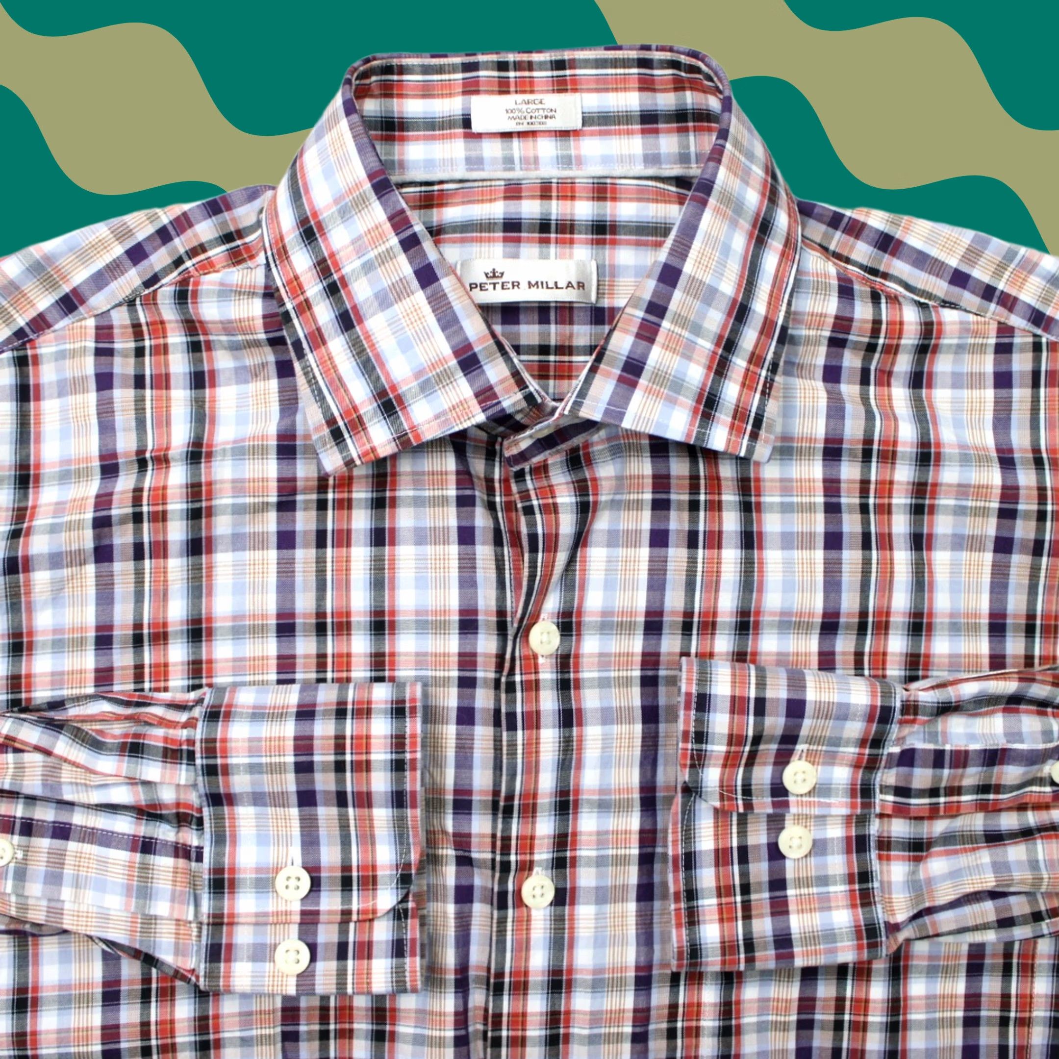 Peter Millar Peter Millar Crown Shirt Mens Large Plaid 100% Cotton Long Sleeve Button-Up Red/Blue Size US L / EU 52-54 / 3 - 1 Thumbnail