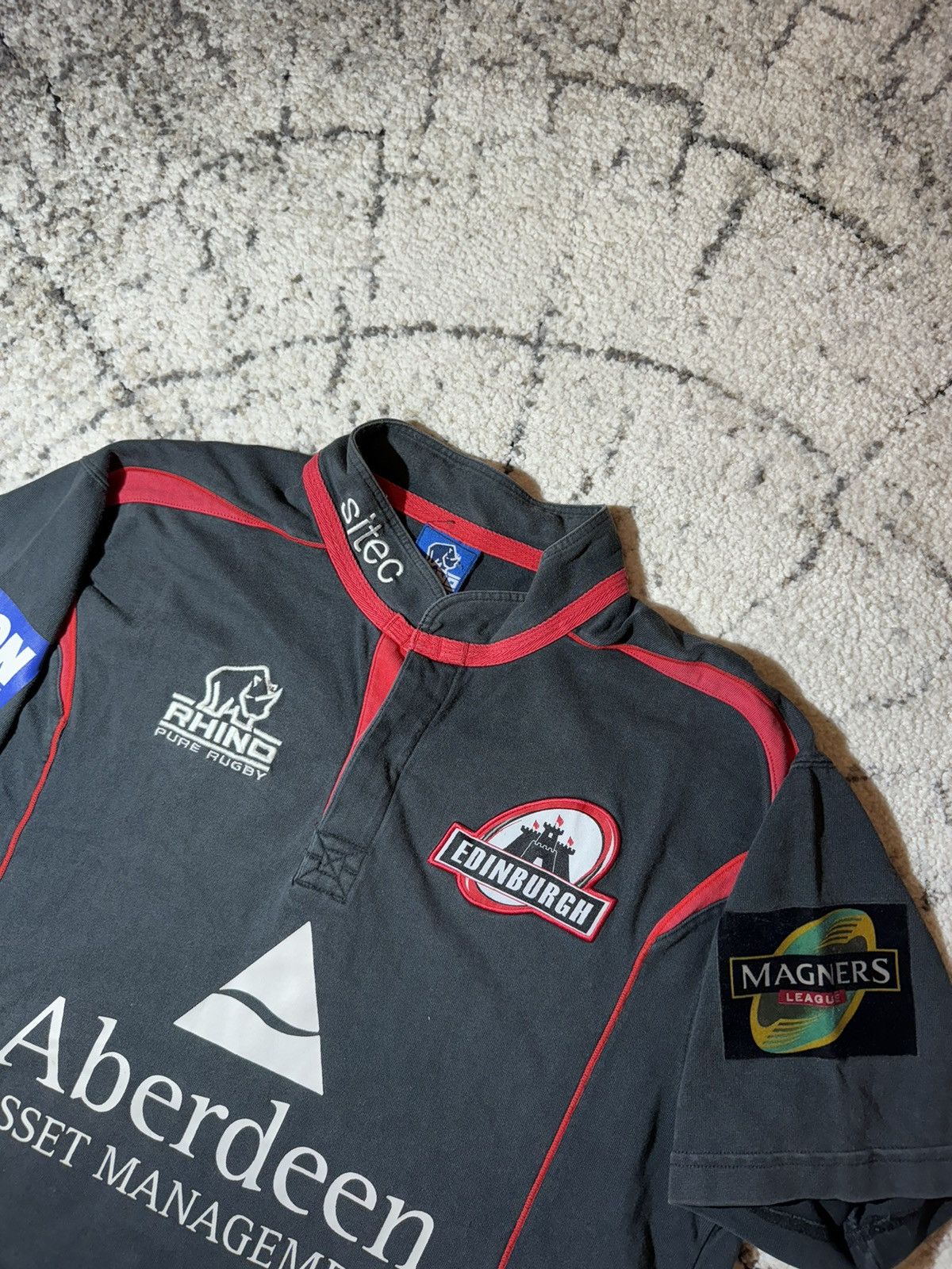 Vintage Edinburgh Union 2009 Black Rhino Rugby Jersey Maillot L sz Size US L / EU 52-54 / 3 - 5 Thumbnail