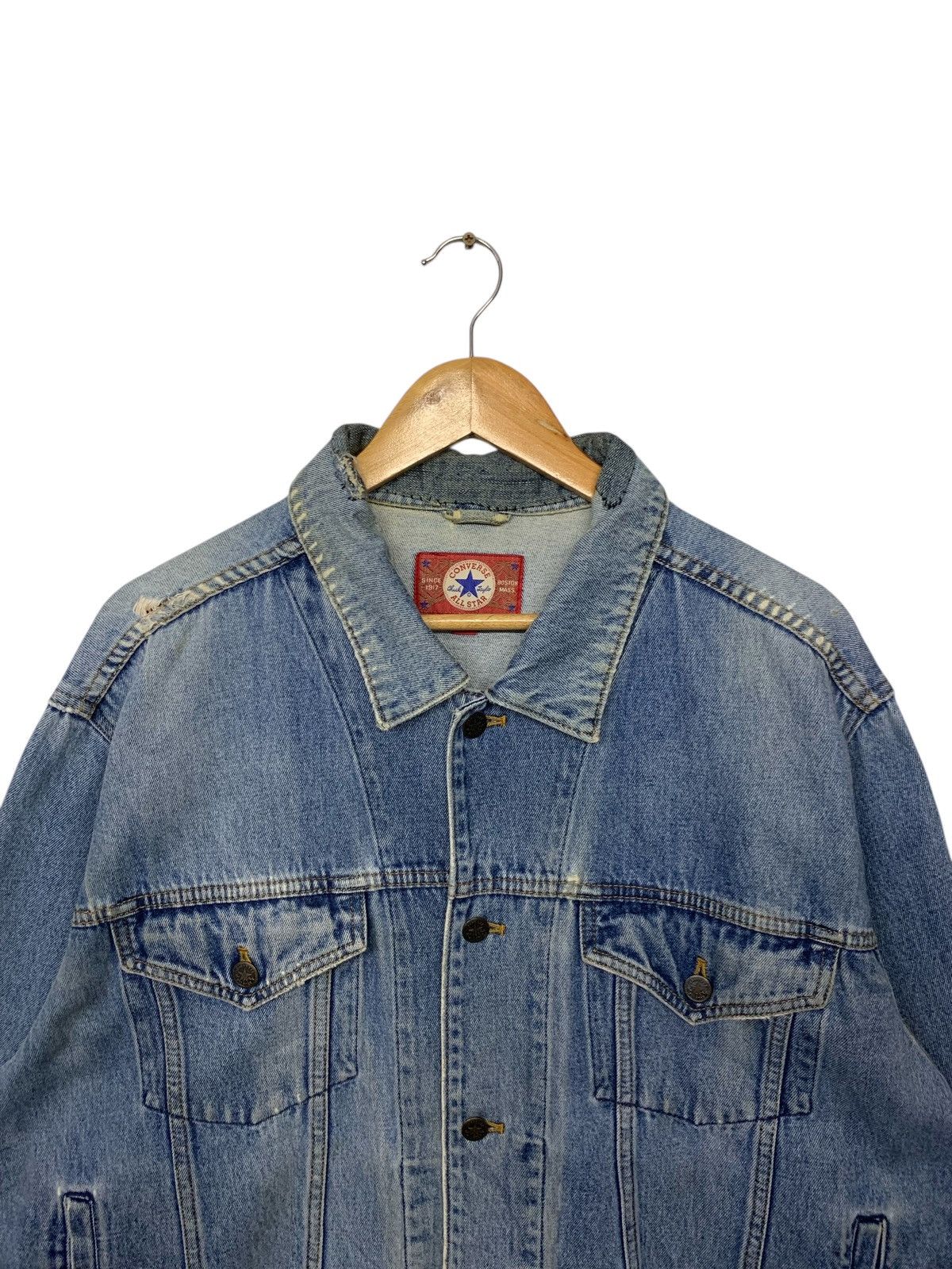 Converse × Vintage Vintage 90's Distressed Converse Jeans Jacket Size US XL / EU 56 / 4 - 5 Thumbnail