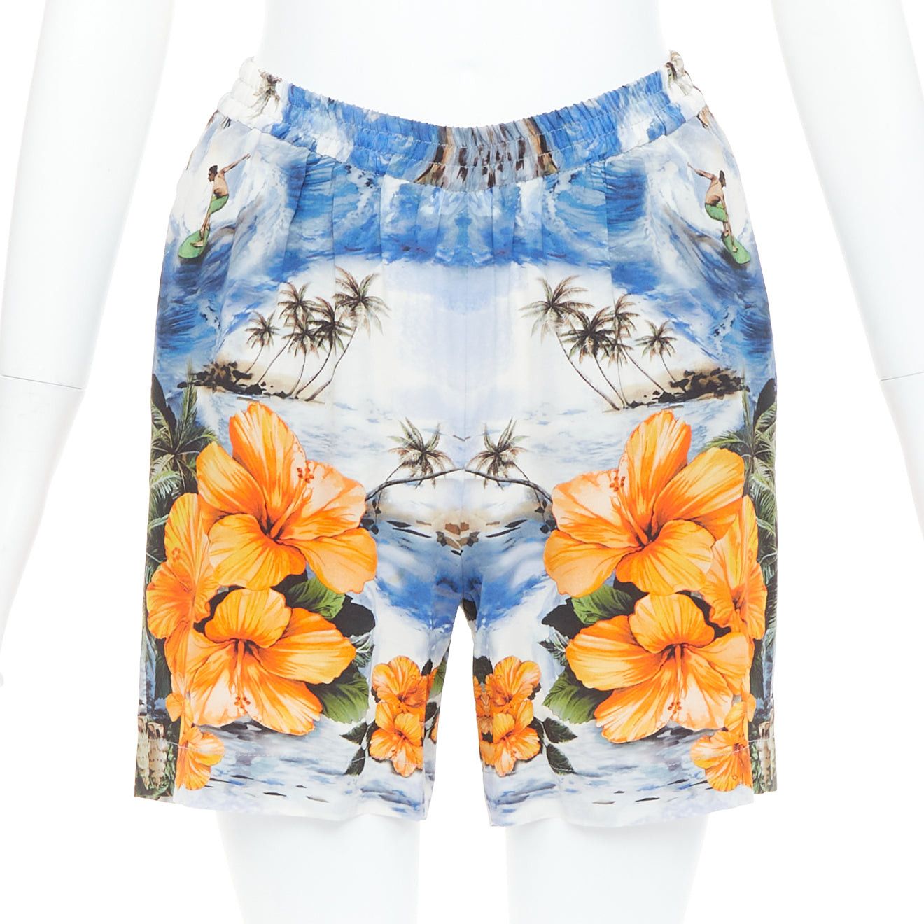 Stella McCartney STELLA MCCARTNEY orange flower Hawaiian surfer print silk boxer shorts pant IT36 Size 25" / US 0 / IT 36 - 1 Thumbnail