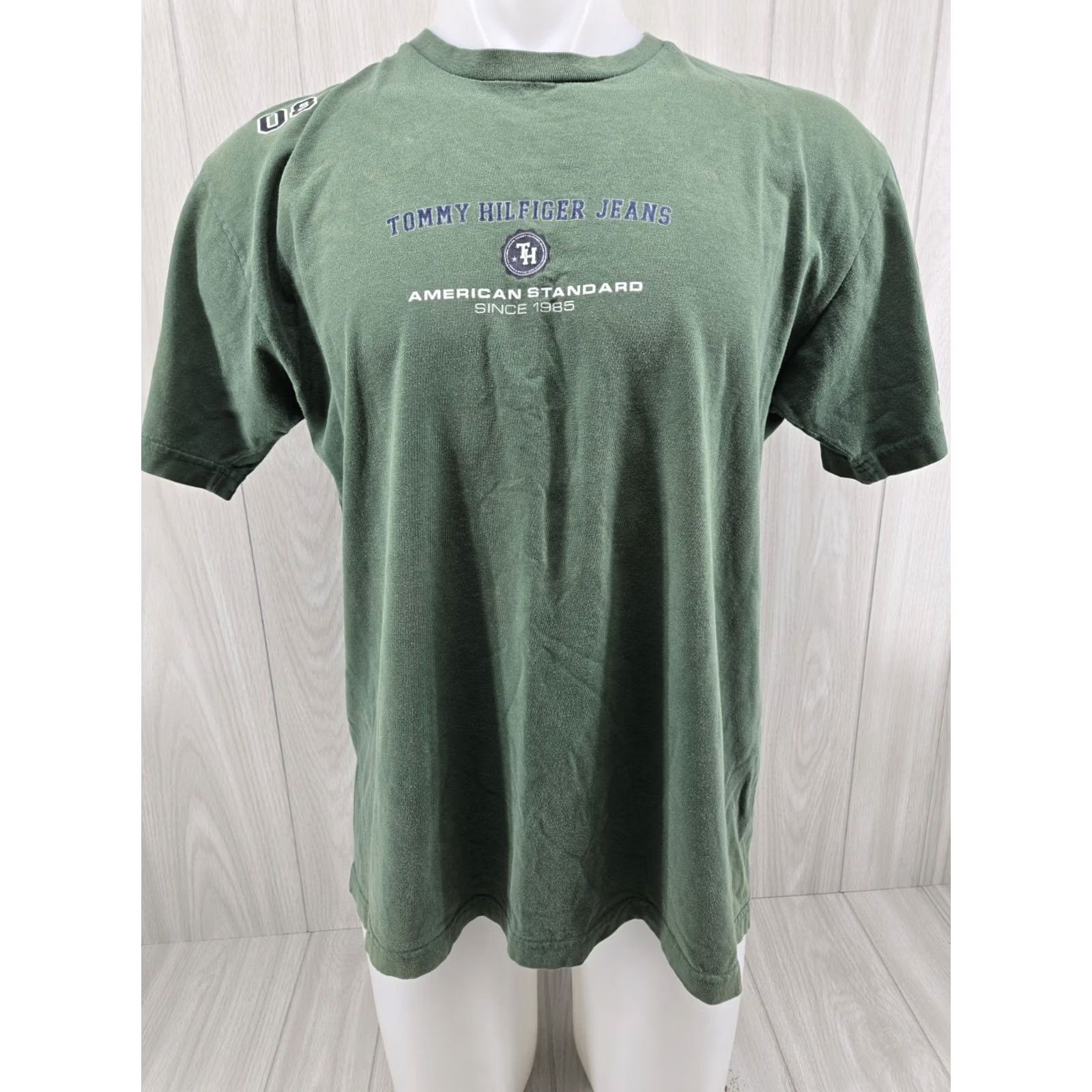 Tommy Hilfiger VINTAGE Tommy Hilfiger Jeans T-Shirt Mens Medium Green Made In USA Logo 90s Hippie All Seasons Adults Mens Size US M / EU 48-50 / 2 - 2 Thumbnail