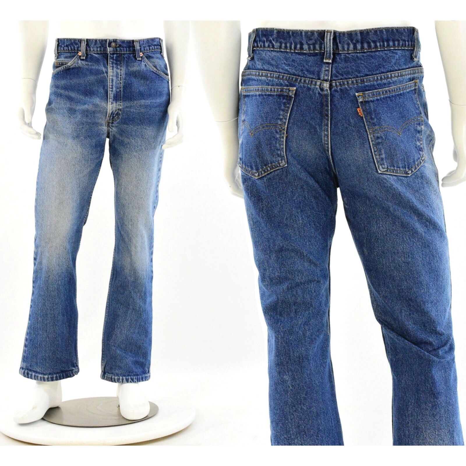 image of 80's Vintage Mens 36X31 Dark Stone Wash Levis Jeans Straight Leg in White