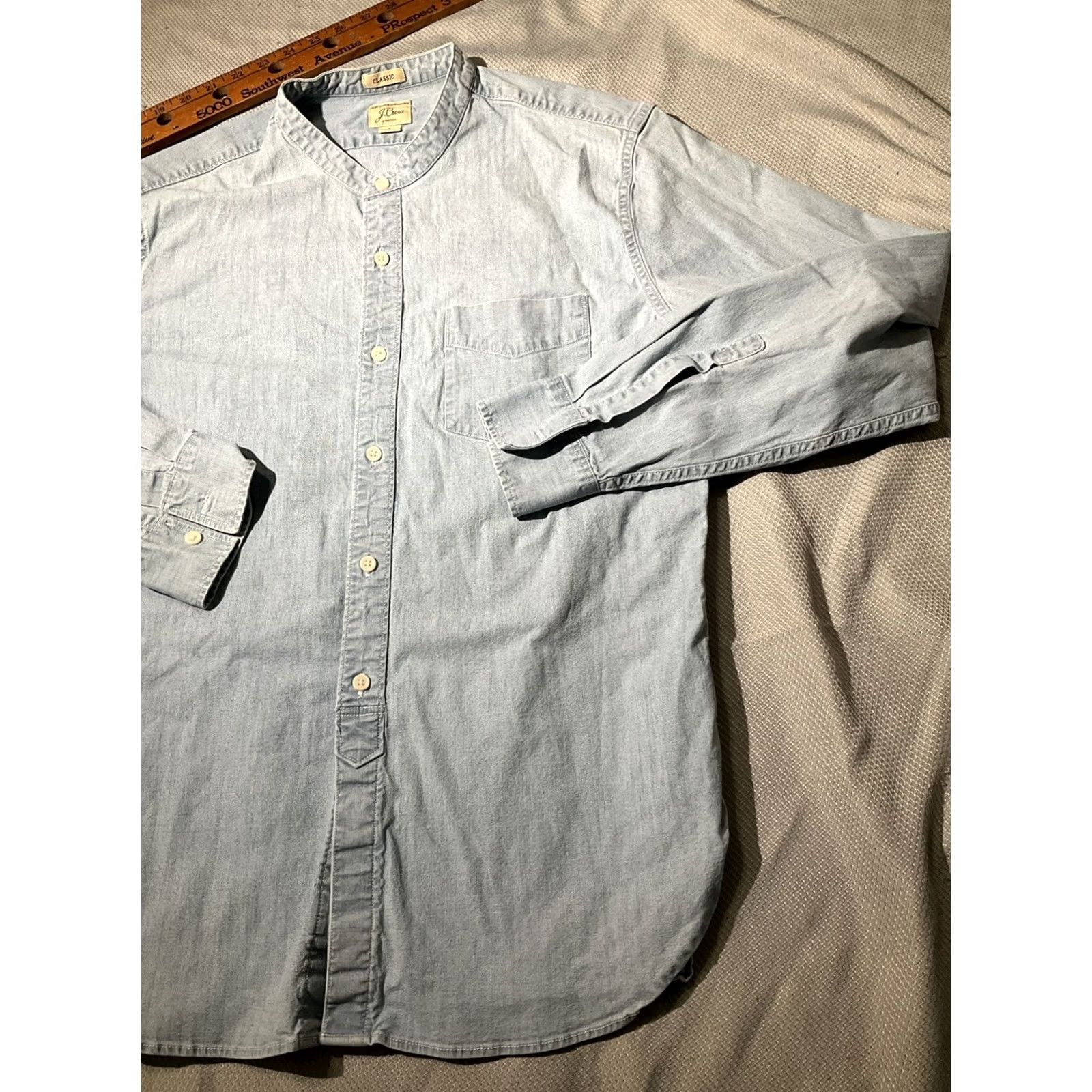 J.Crew J.Crew Mens Large Blue Chambray Button Down Sailor Collar Preppy Pocket Size US L / EU 52-54 / 3 - 5 Thumbnail