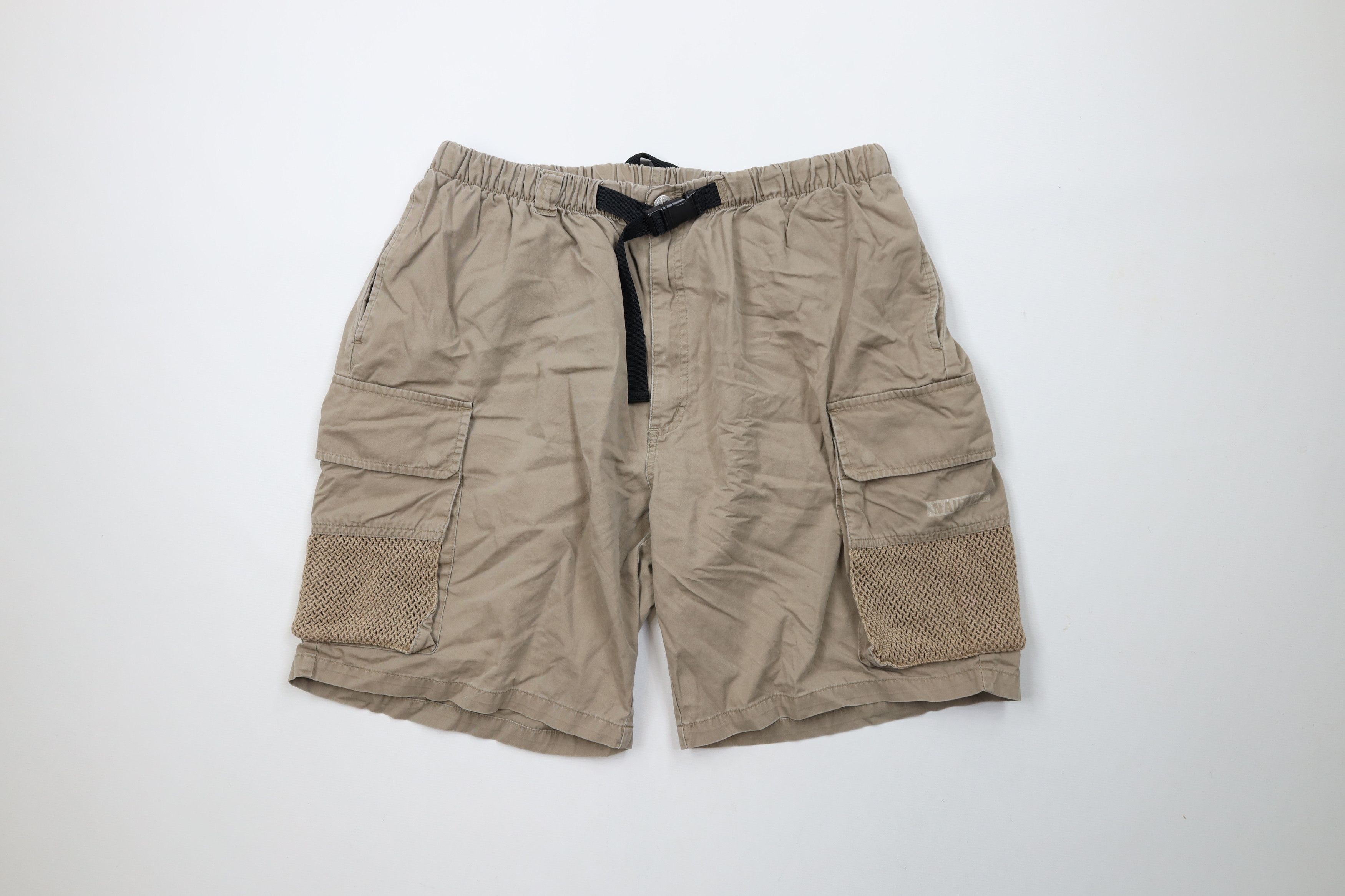 Nautica × Vintage Vintage 90s Nautica Spell Out Belted Mesh Cargo Shorts Beige Size US 34 / EU 50 - 1 Thumbnail
