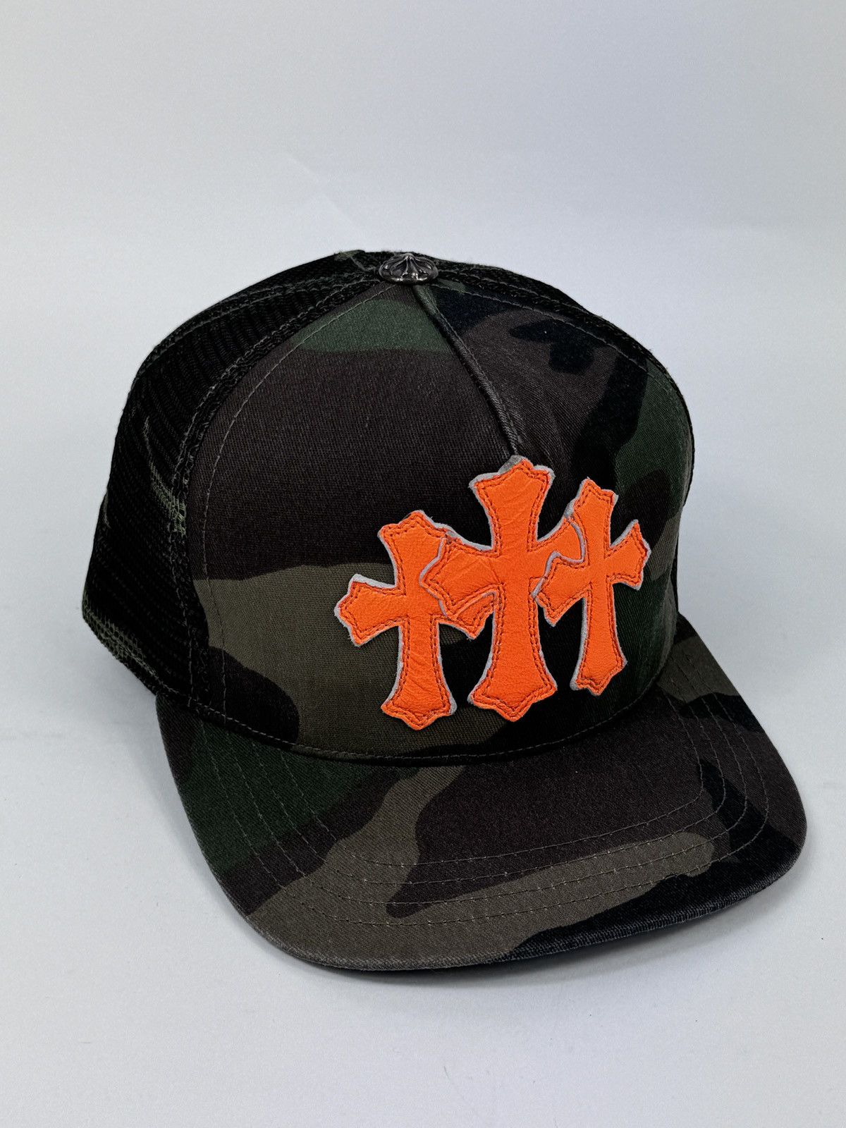 Chrome Hearts ORANGE CROSS LEATHER PATCH CAMOUFLAGE TRUCKER CAP ‼️RARE‼️ Size ONE SIZE - 2 Thumbnail
