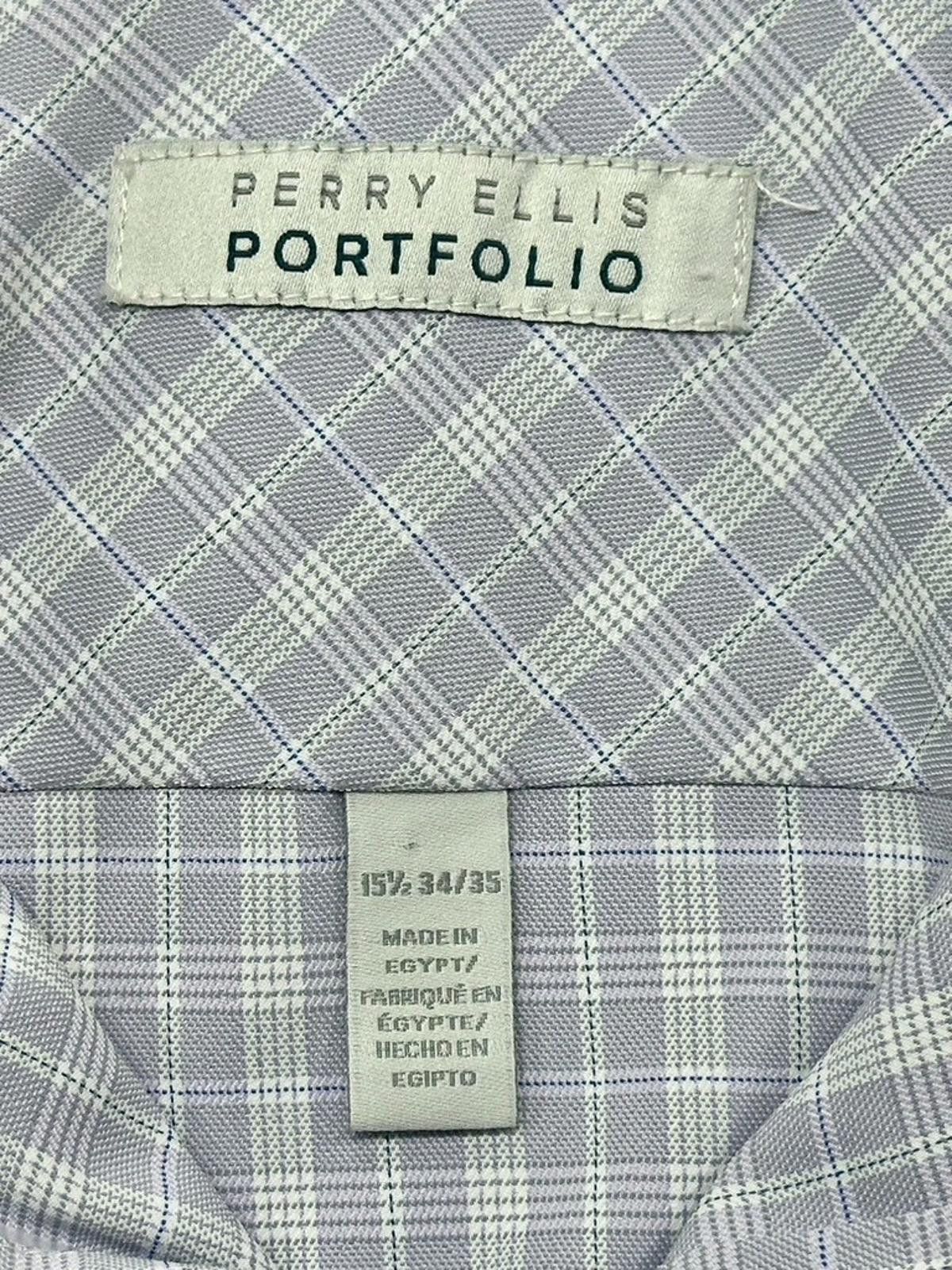 Perry Ellis Perry Ellis Check Pattern Button Down Shirt Blue 15.5/34-35 Size 42R - 3 Thumbnail