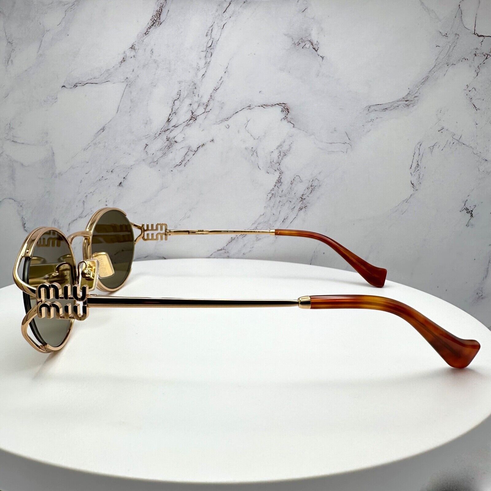 Miu Miu New MIU MIU Sunglasses Gold Oval Skinny Metal Frame Italy Size ONE SIZE - 6 Thumbnail