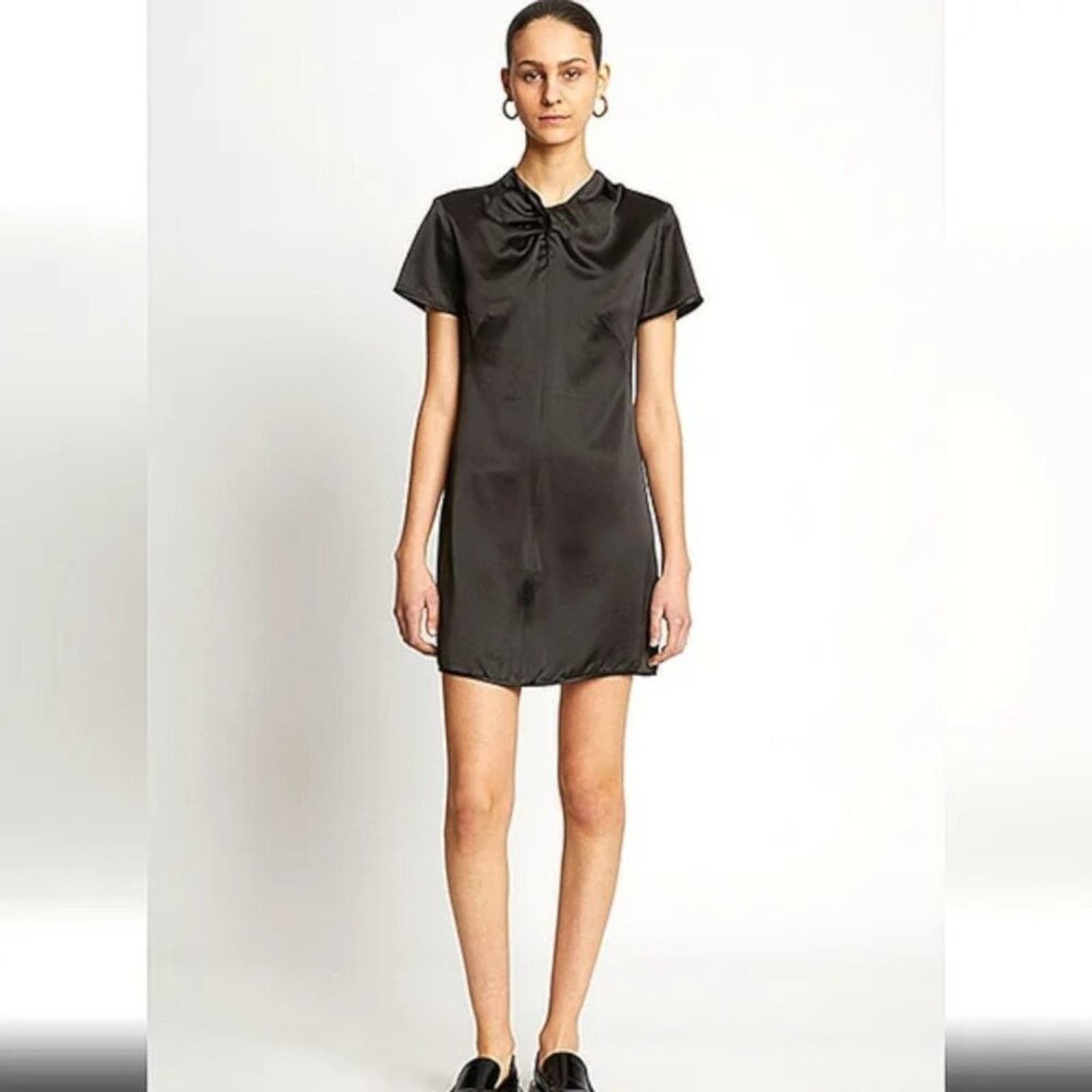 image of Proenza Schouler Black Satin Twist Mini Dress Size 2 NWOT $495, Women's