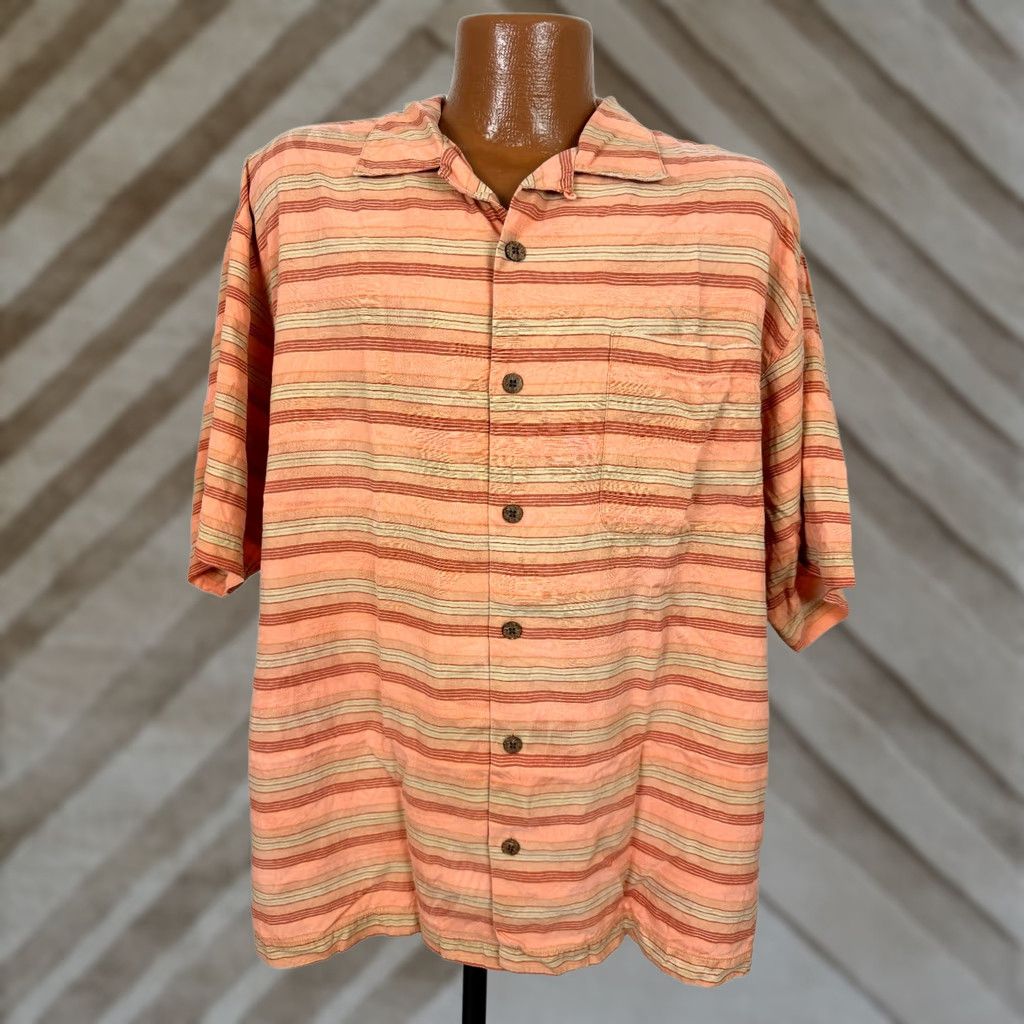Tommy Bahama VINTAGE Tommy Bahama Shirt Men Large Striped Silk Floral Jacquard Hawaiian Luau Size US L / EU 52-54 / 3 - 1 Thumbnail