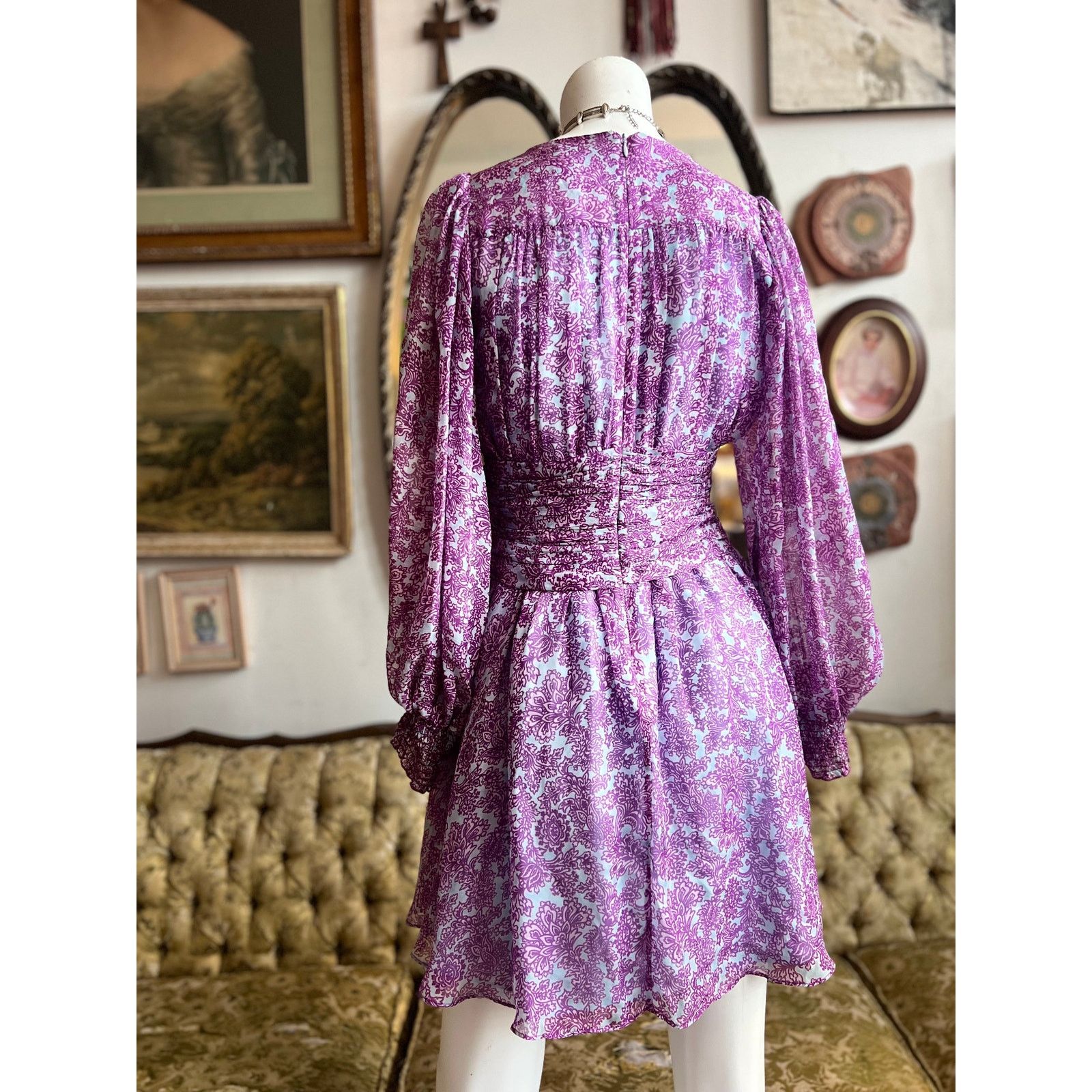 Amur AMUR Dress Purple/Blue Silk Chiffon Floral Dress Size 4 Size S / US 4 / IT 40 - 8 Thumbnail