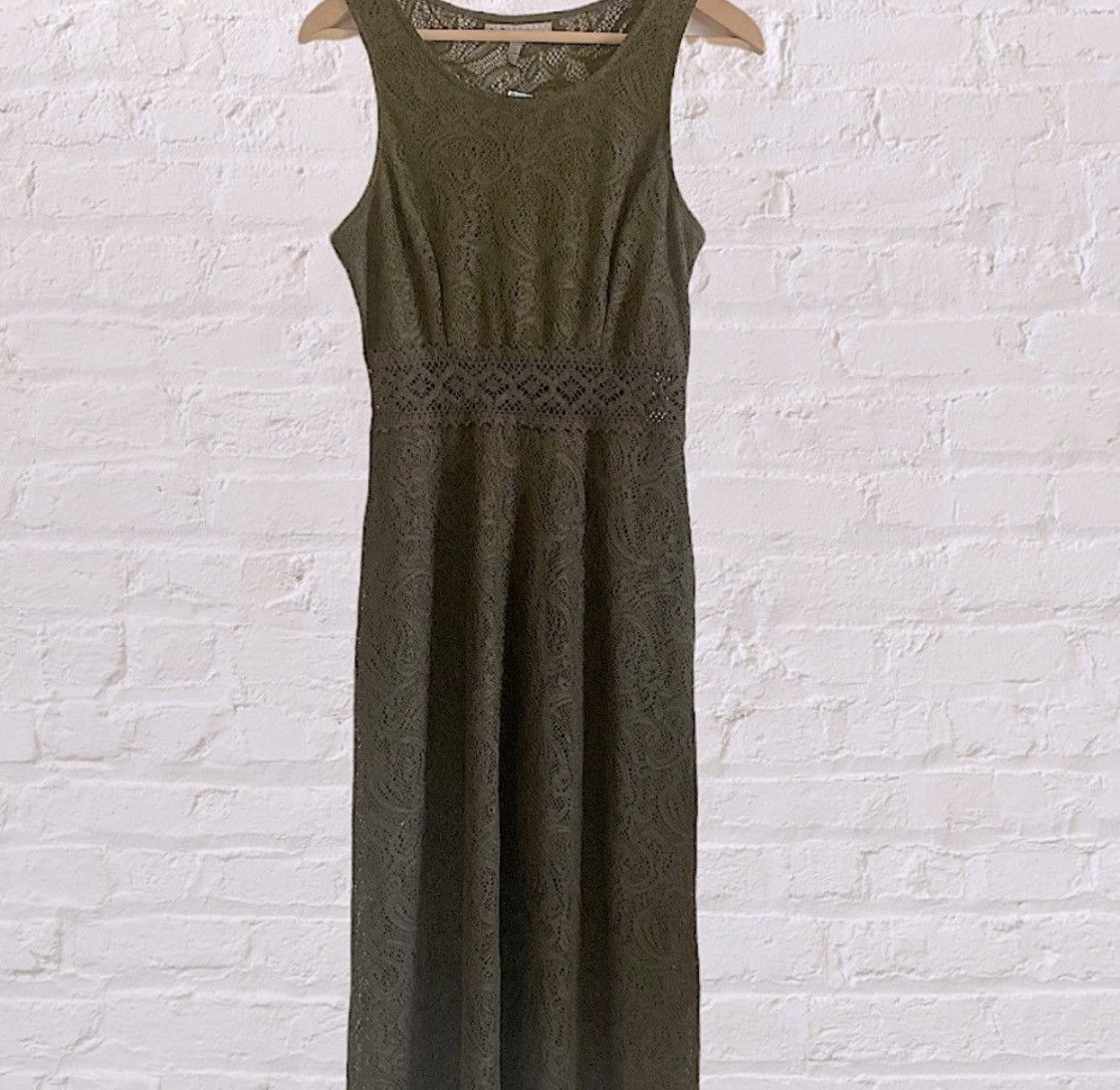Other OLIVE CROCHET SLEEVELESS EMBROIDERED LACE MINI MAXI DRESS Size L / US 10 / IT 46 - 8 Thumbnail