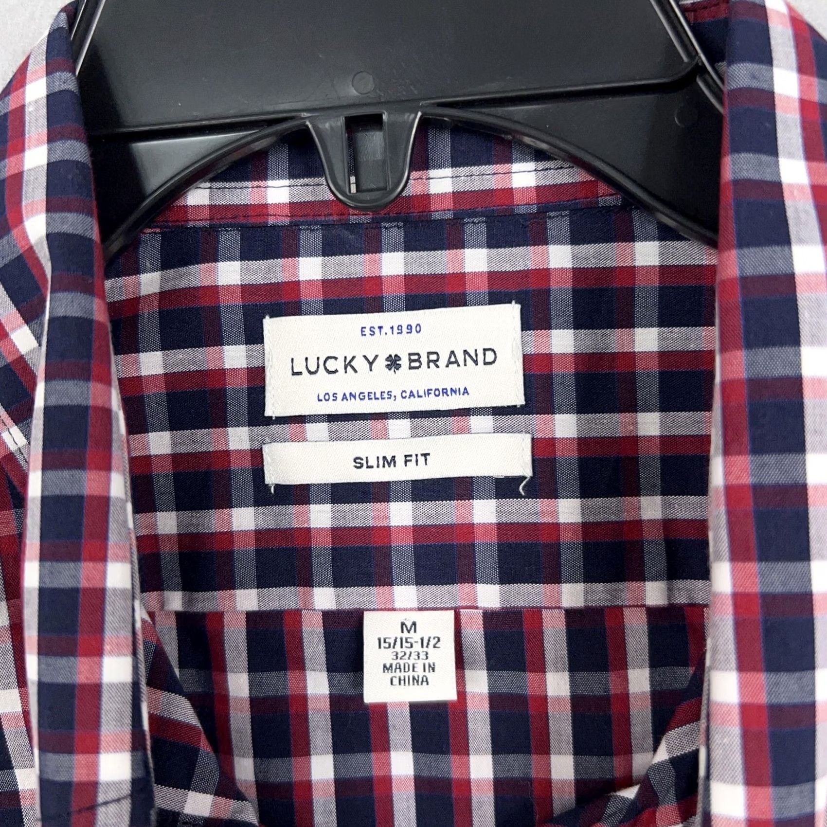 Lucky Brand Lucky Brand Shirt Mens Medium Red Navy Check Plaid Slim Fit Stretch Casual Dress Shirt Size US M / EU 48-50 / 2 - 4 Thumbnail