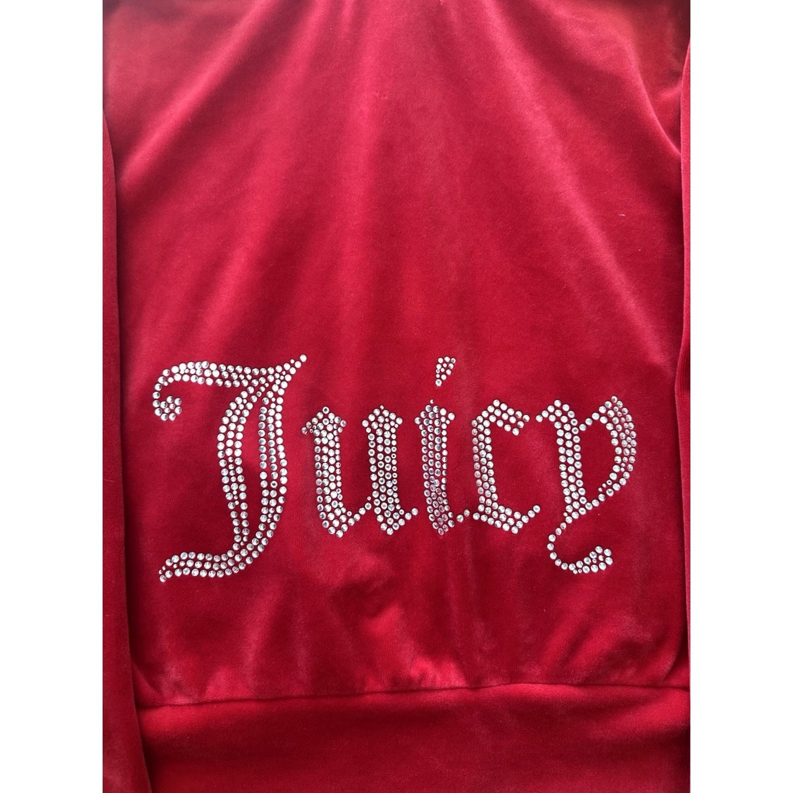 Juicy Couture VINTAGE Juicy Couture Hoodie Full Zip Velour Red XS Rhinestone Spellout 90s Y2K Women’s Small Zip Hoodie) Size XS / US 0-2 / IT 36-38 - 8 Thumbnail