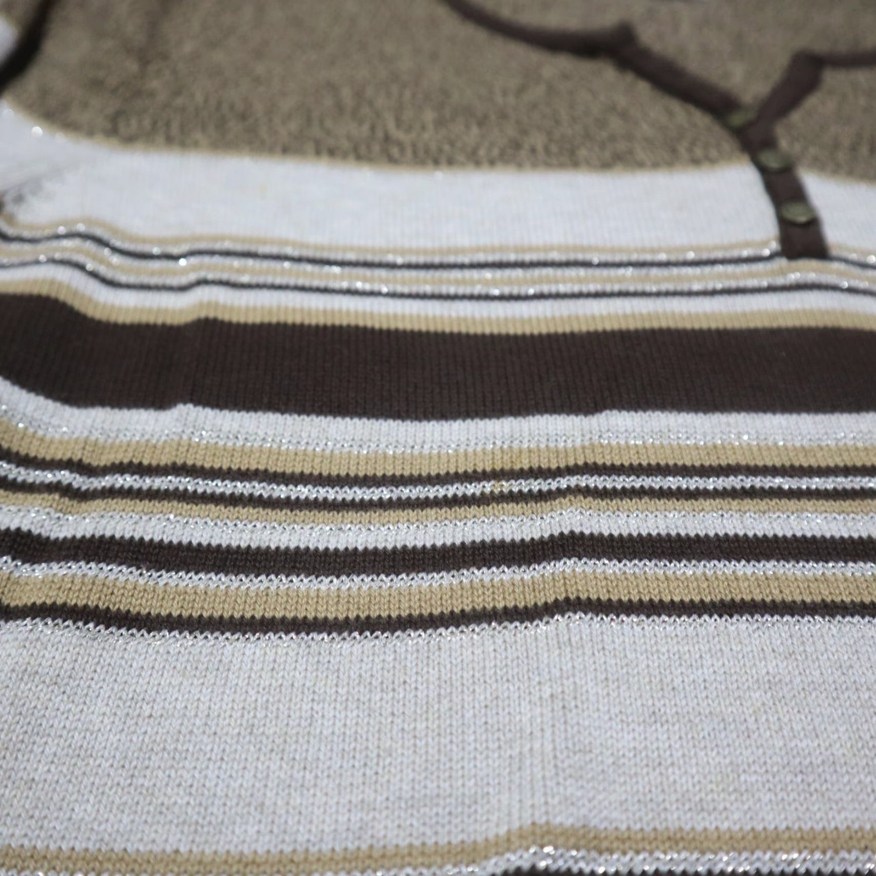 Liz Claiborne Liz Claiborne Shirt Women's Large Brown Striped Lightweight Knit Sweater Silk Cotton Size L / US 10 / IT 46 - 2 Thumbnail