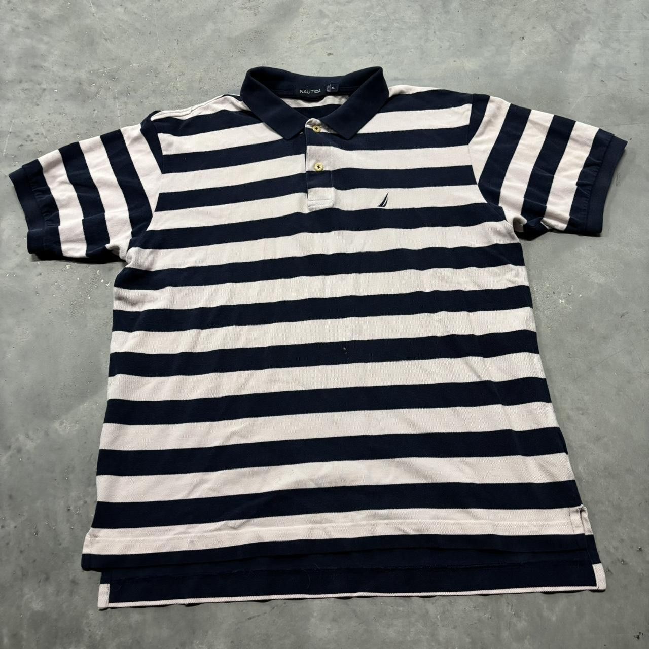 Japanese Brand × Vintage Crazy Vintage Y2K/2000s Navy & Light Pink Striped Streetwear Polo Shirt! Size US XL / EU 56 / 4 - 1 Thumbnail