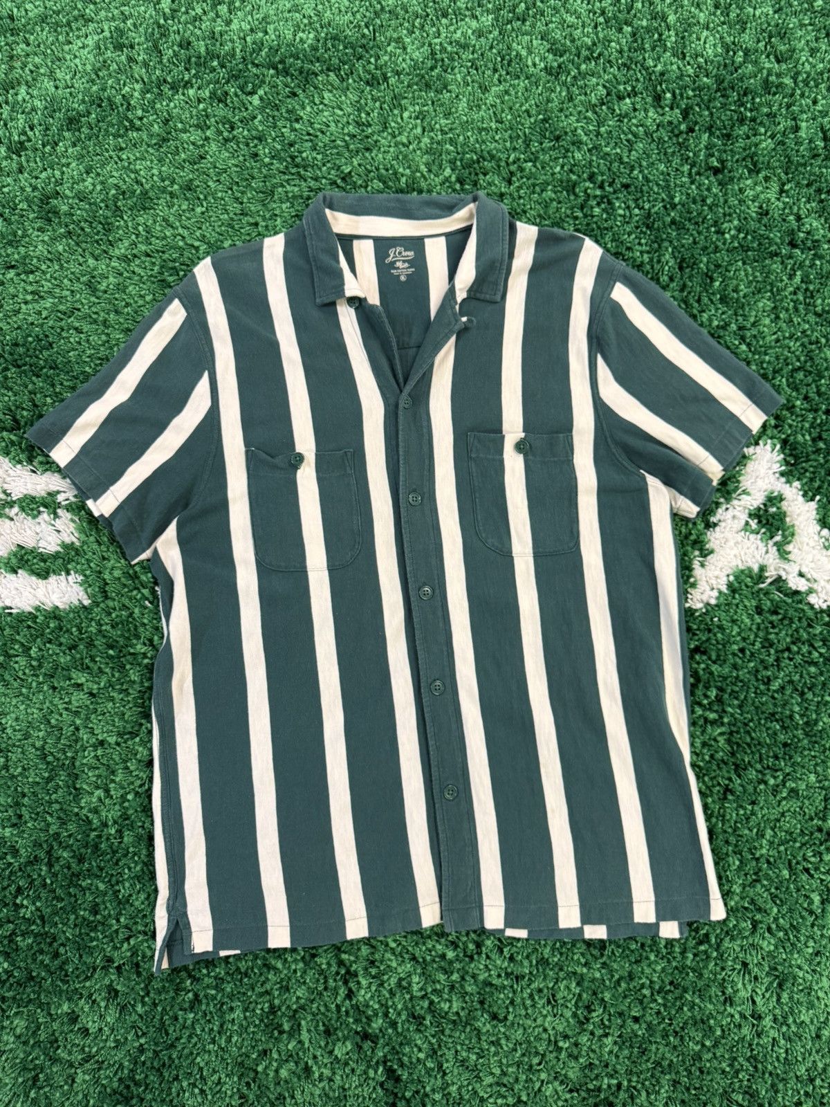 J.Crew RARE J.Crew Kraft Goods Forest Green Striped Yarn Polo XL Size US XL / EU 56 / 4 - 1 Thumbnail