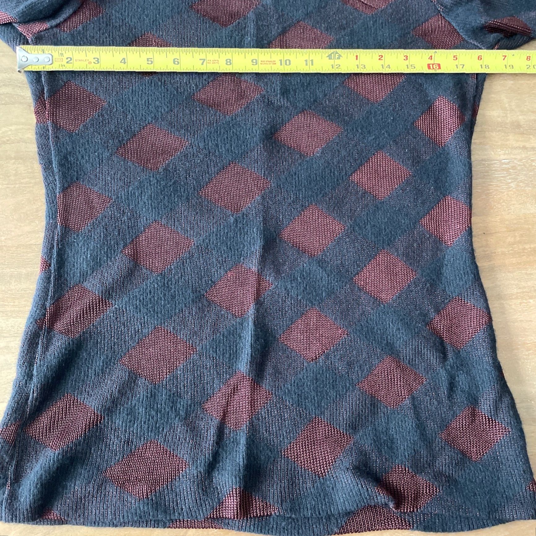 Issey Miyake VINTAGE ISSEY MIYAKE Wool Blend Mock Neck Sweater Women's S Argyle Pullover Black/Burgundy Size S / US 4 / IT 40 - 6 Thumbnail