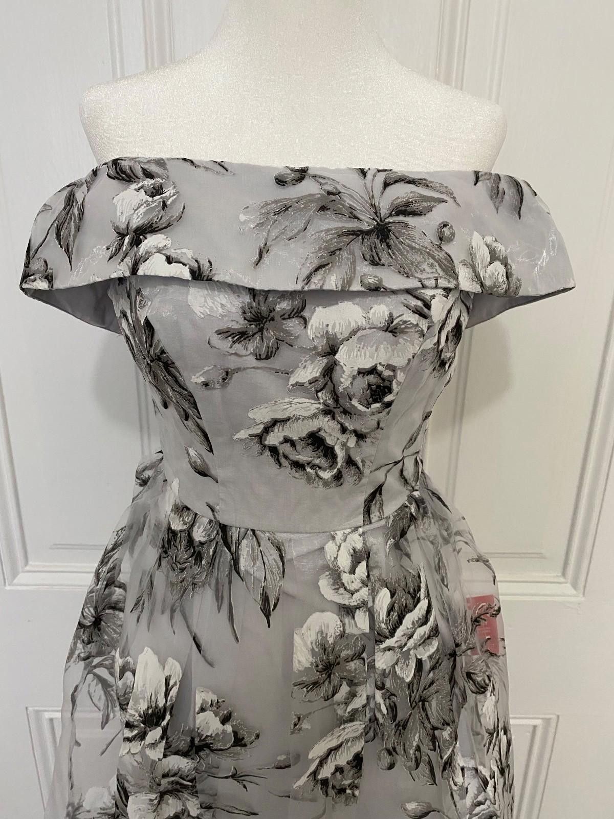 Asos NWT ASOS Organza Floral Dress in Silver (US 0) Size XS / US 0-2 / IT 36-38 - 5 Thumbnail