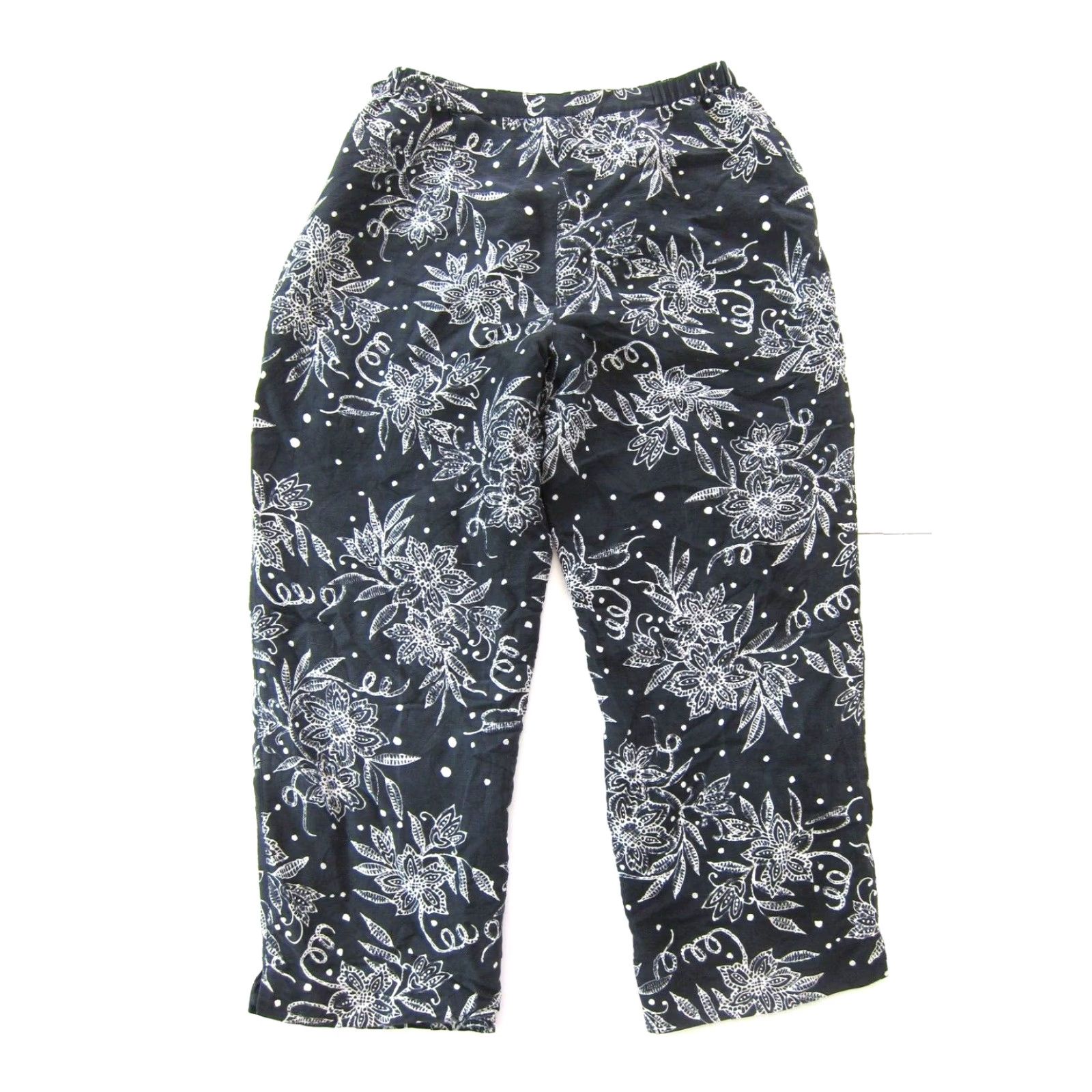 Vintage Silkland 100% Silk Black White Floral Lined High Rise Capri Chino Pant Women 6 Size 28" / US 6 / IT 42 - 2 Thumbnail