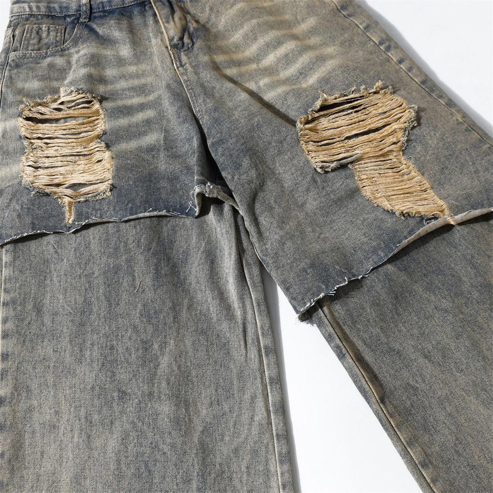 Jean × Vintage Distressed Washed Baggy Wide Leg Jeans Size US 32 / EU 48 - 5 Thumbnail