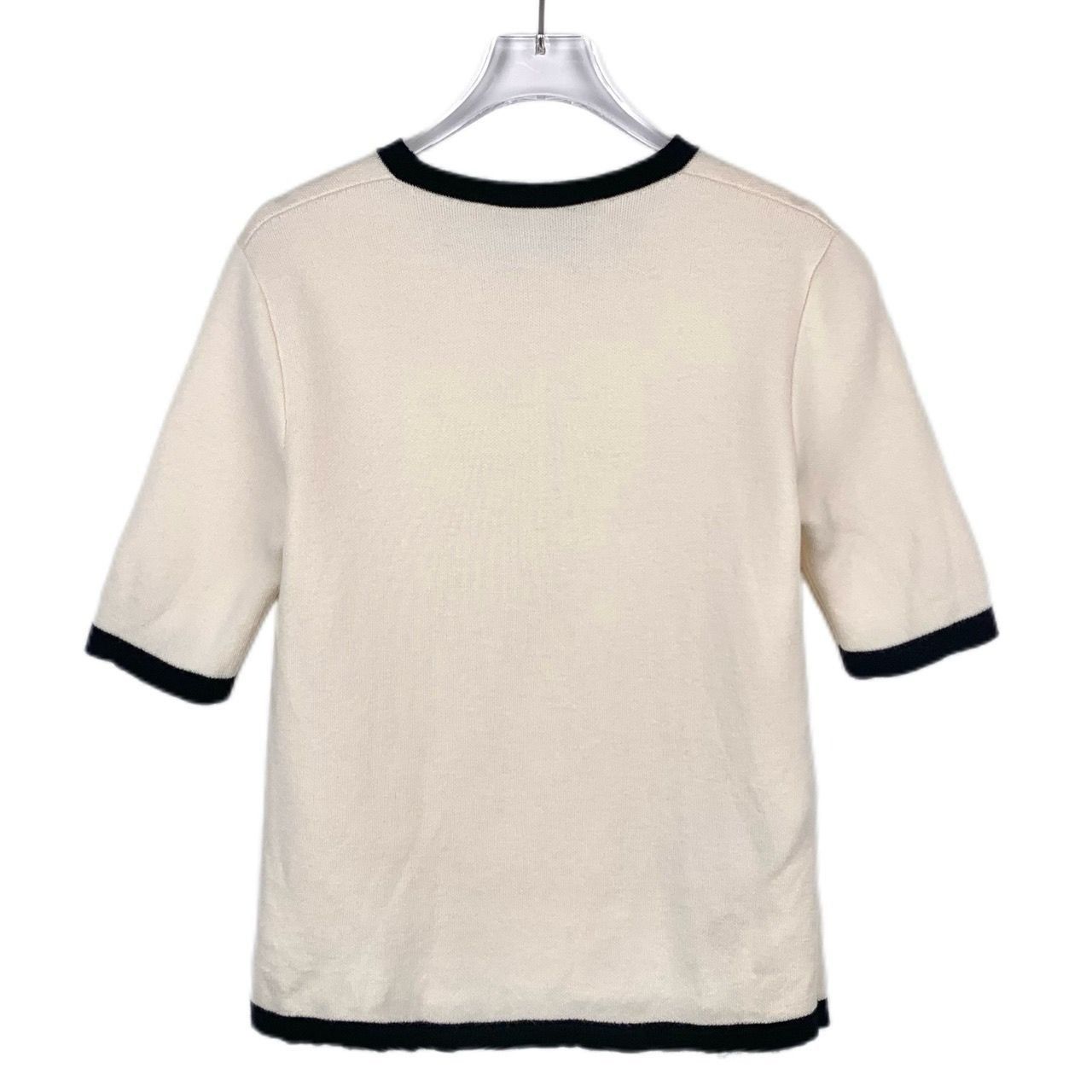 Gucci [Gucci] Embroidered Striped Trim Beige Wool Short-Sleeve Kn Size XS / US 0-2 / IT 36-38 - 8 Thumbnail