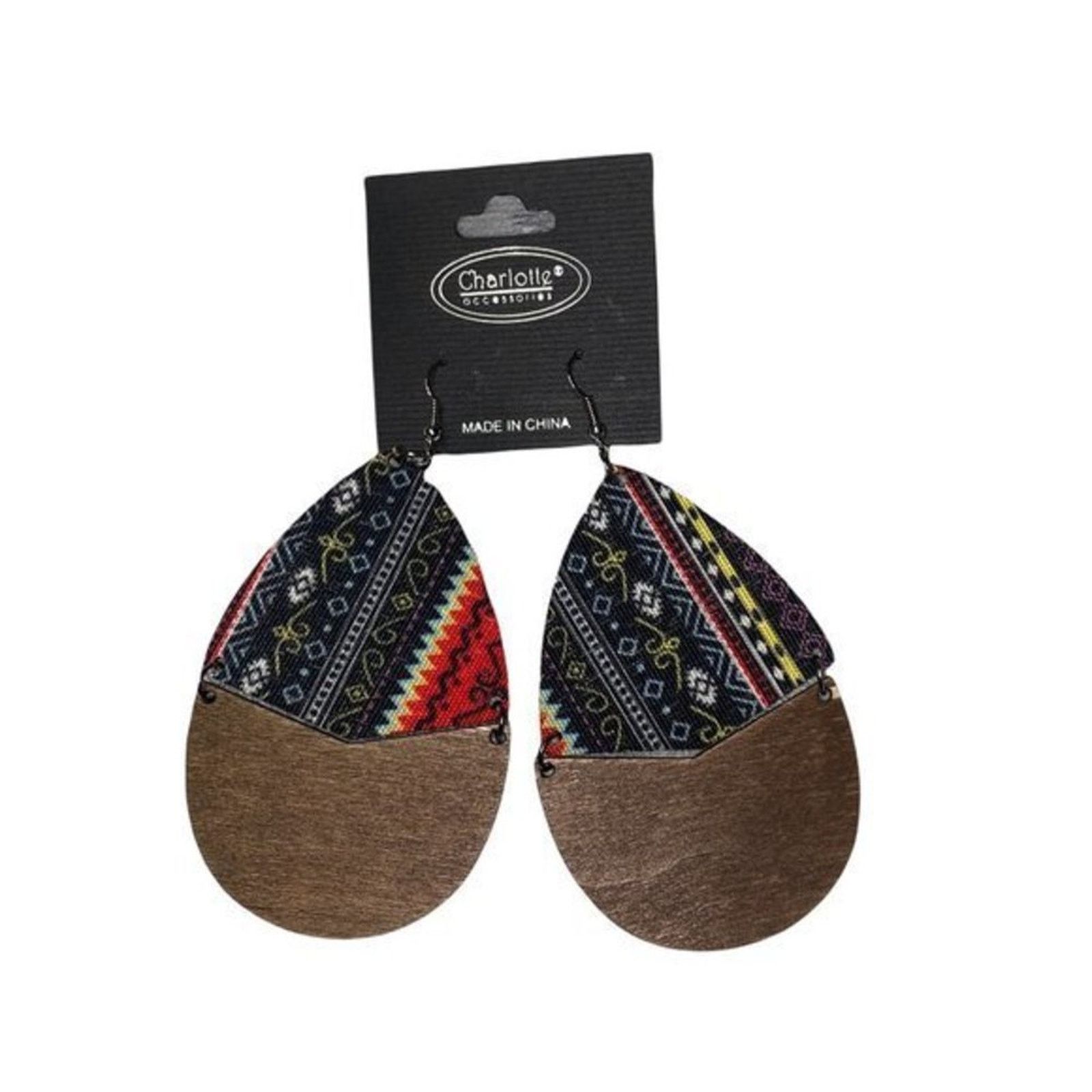 Other NWT Wooden Fabric Covered Boho Aztec Dangle Earrings Red Size ONE SIZE - 1 Thumbnail
