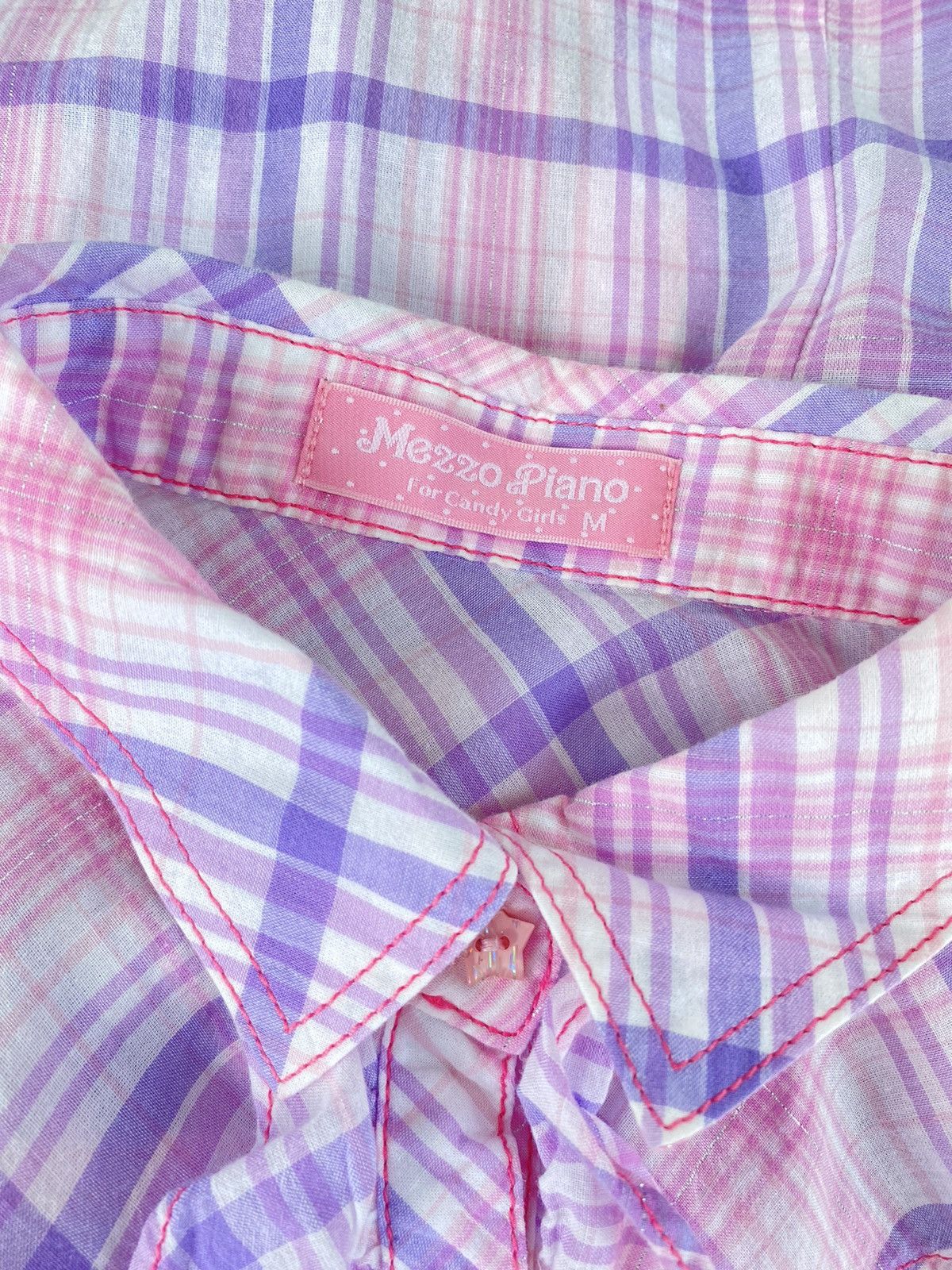 Designer × Japanese Brand Mezzo Piano Y2K Pink & Purple Plaid Ruffle Shirt Size ONE SIZE - 4 Thumbnail