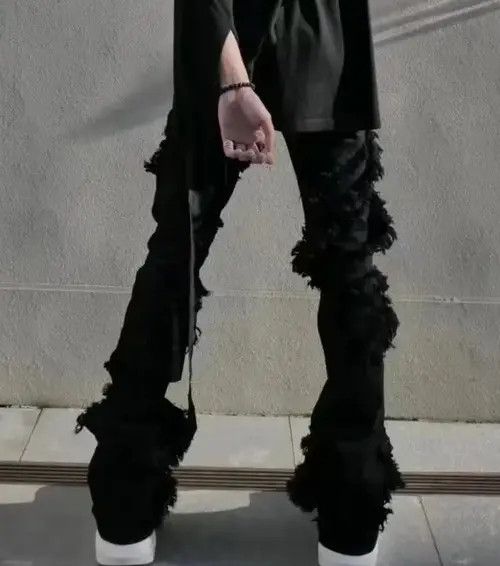 Japanese Brand High Street Ripped Tassel Frayed Black Flare Jeans Pant Size US 28 / EU 44 - 7 Thumbnail