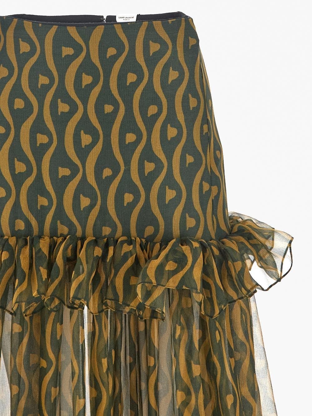 Saint Laurent Paris o1y0126 Maxi Skirt in Dark Green/Yellow Size 27" / US 4 / IT 40 - 3 Thumbnail