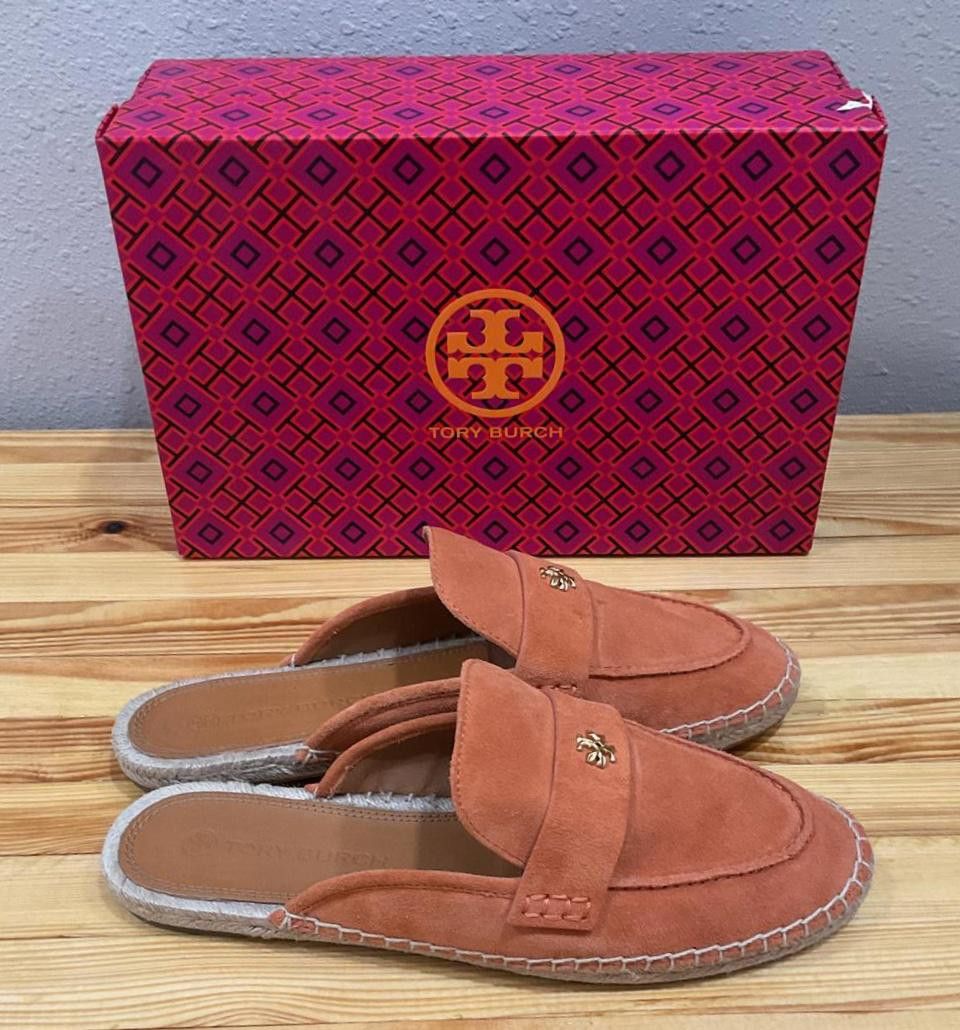 Designer Tory Burch Seaside Mule Espadrille / Natural Suede Orange Size US 9.5 / IT 39.5 - 3 Thumbnail