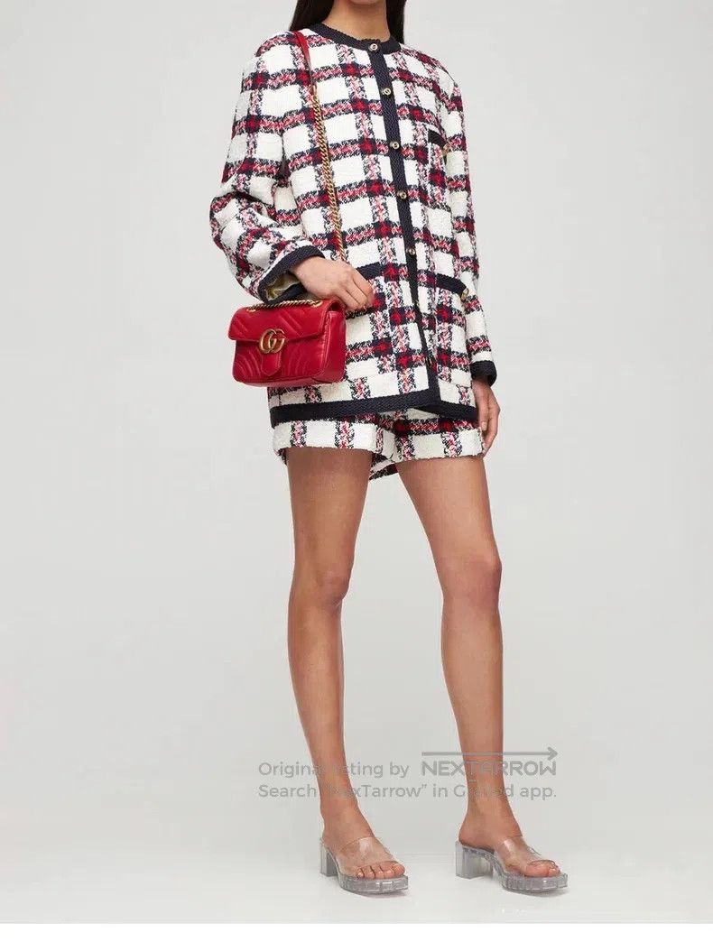 Gucci Gucci Gold buckle plaid tweed jacket Size S / US 4 / IT 40 - 6 Thumbnail