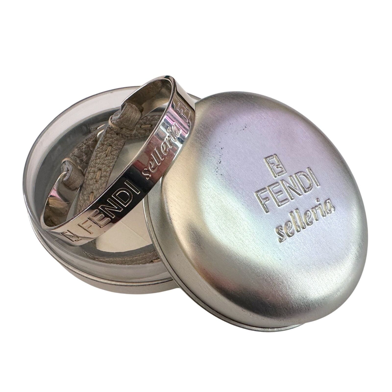 Fendi Fendi Selleria Metallic Cuff w Leather Double Wrap Bracelet Size ONE SIZE - 15 Thumbnail