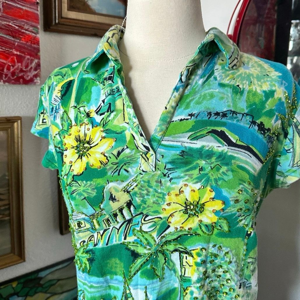 Other bila green floral polo print shirt Size L / US 10 / IT 46 - 2 Thumbnail