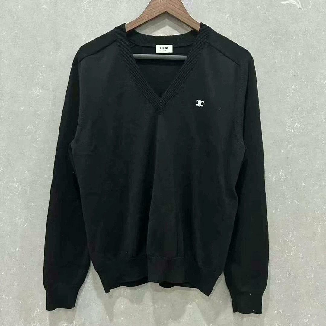 Celine celine black v-neck wool sweater size S Size S / US 4 / IT 40 - 1 Thumbnail