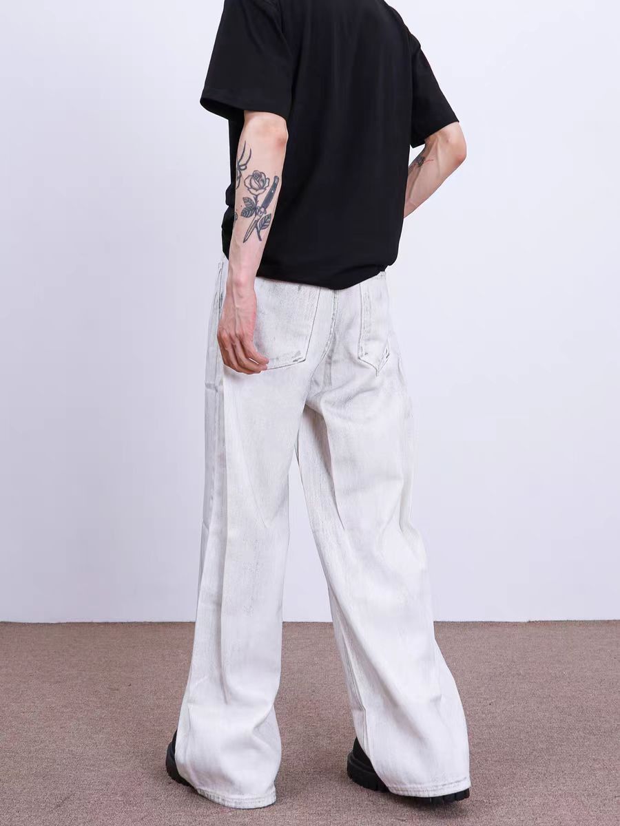 Japanese Brand × Jean Distressed white baggy straight-leg jeans Size US 30 / EU 46 - 4 Thumbnail