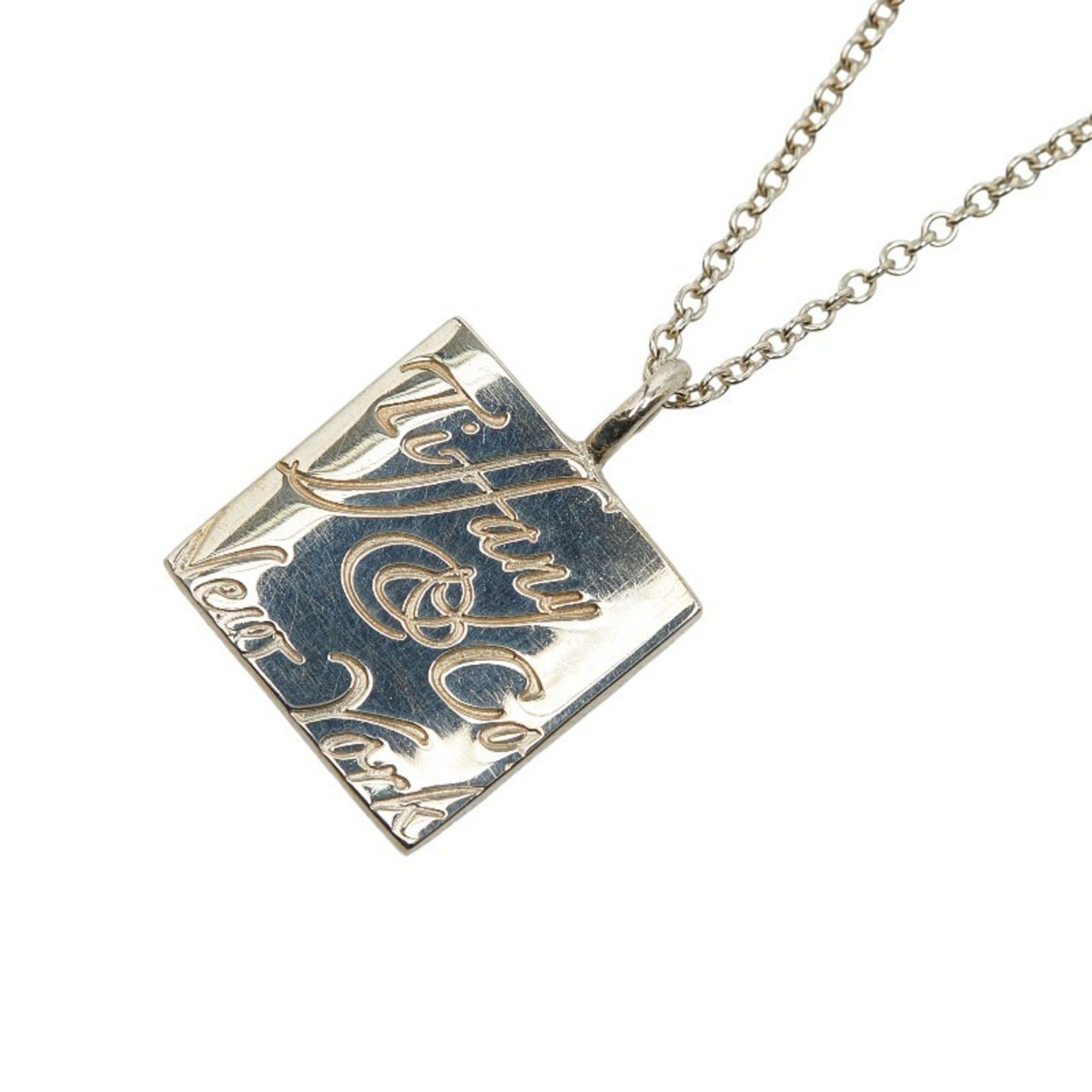 Tiffany Notes Square Logo Plate Necklace in 925 Sterling Silver for Women. TIFFANY & Co.